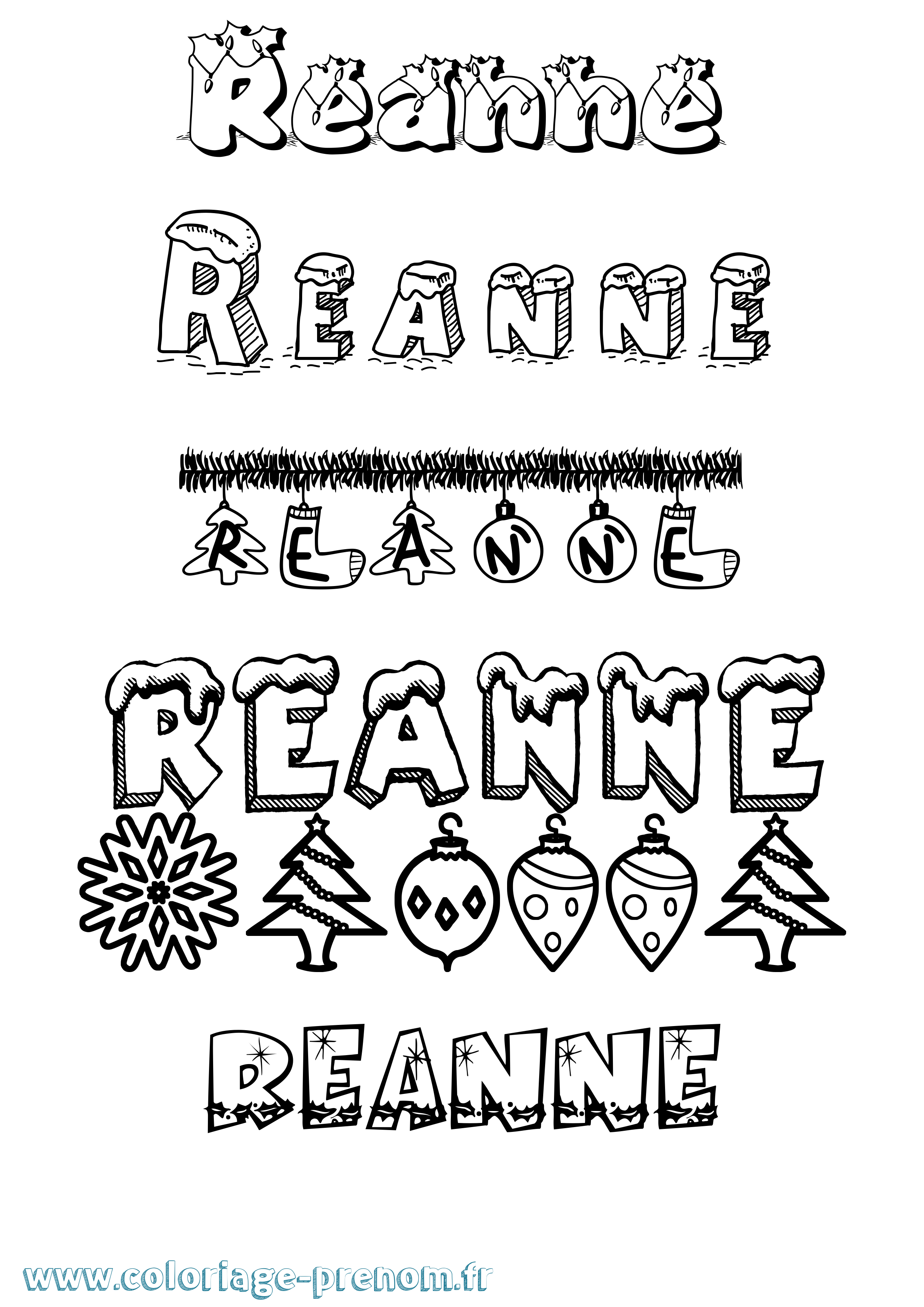 Coloriage Reanne Noël Coloriage prénom Reanne Noël