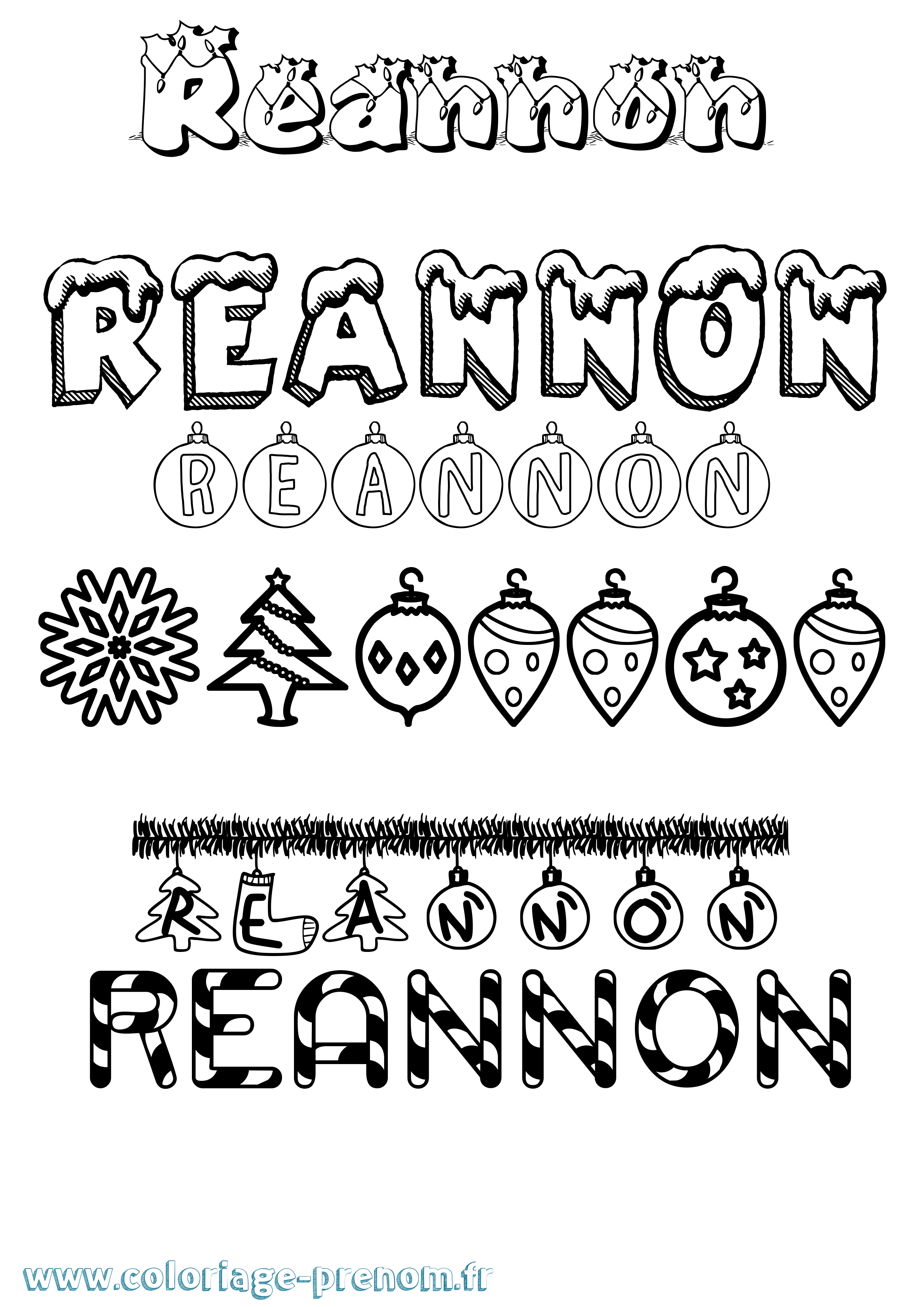 Coloriage Reannon Noël Coloriage prénom Reannon Noël