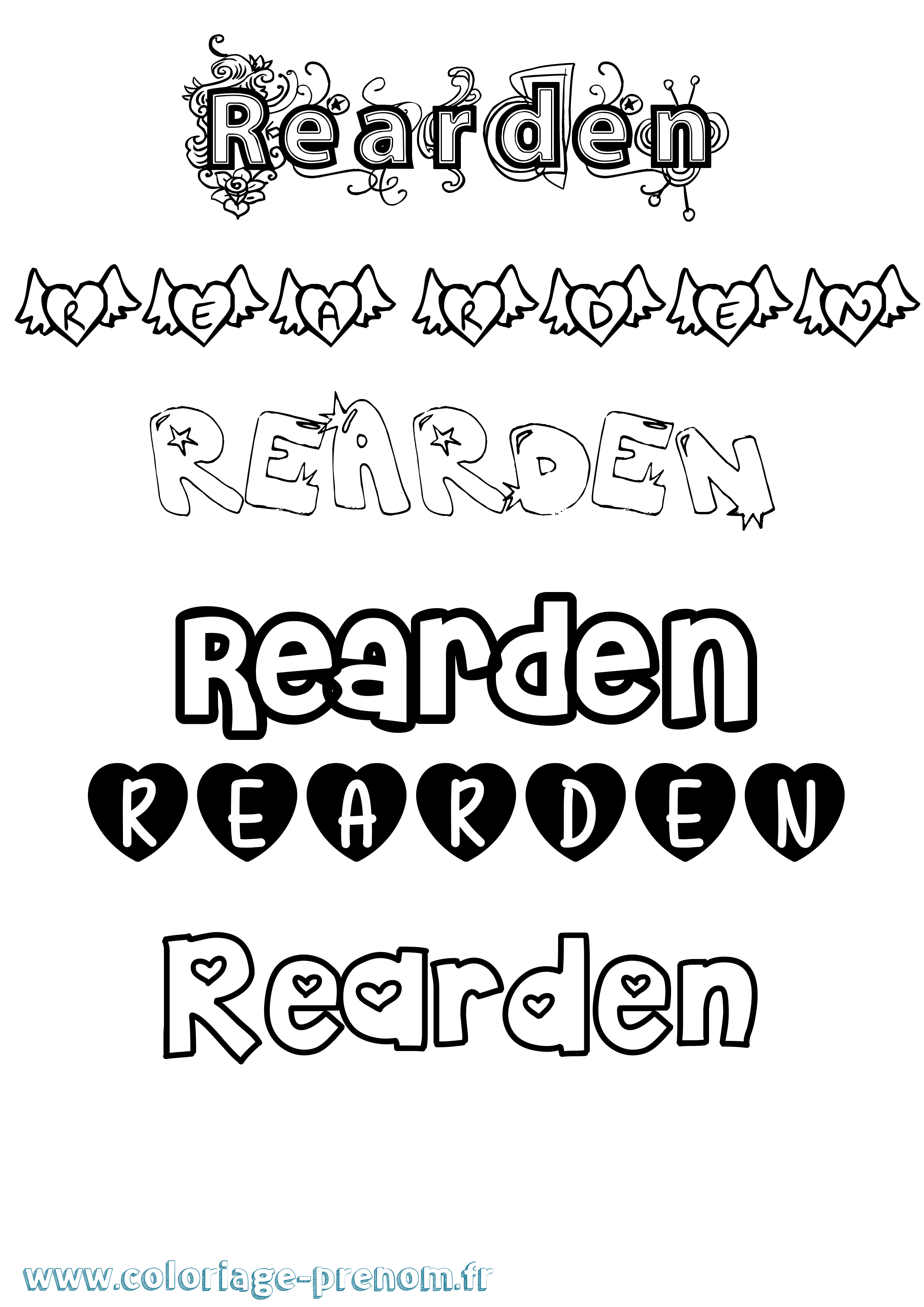 Coloriage Rearden Girly Coloriage prénom Rearden Girly