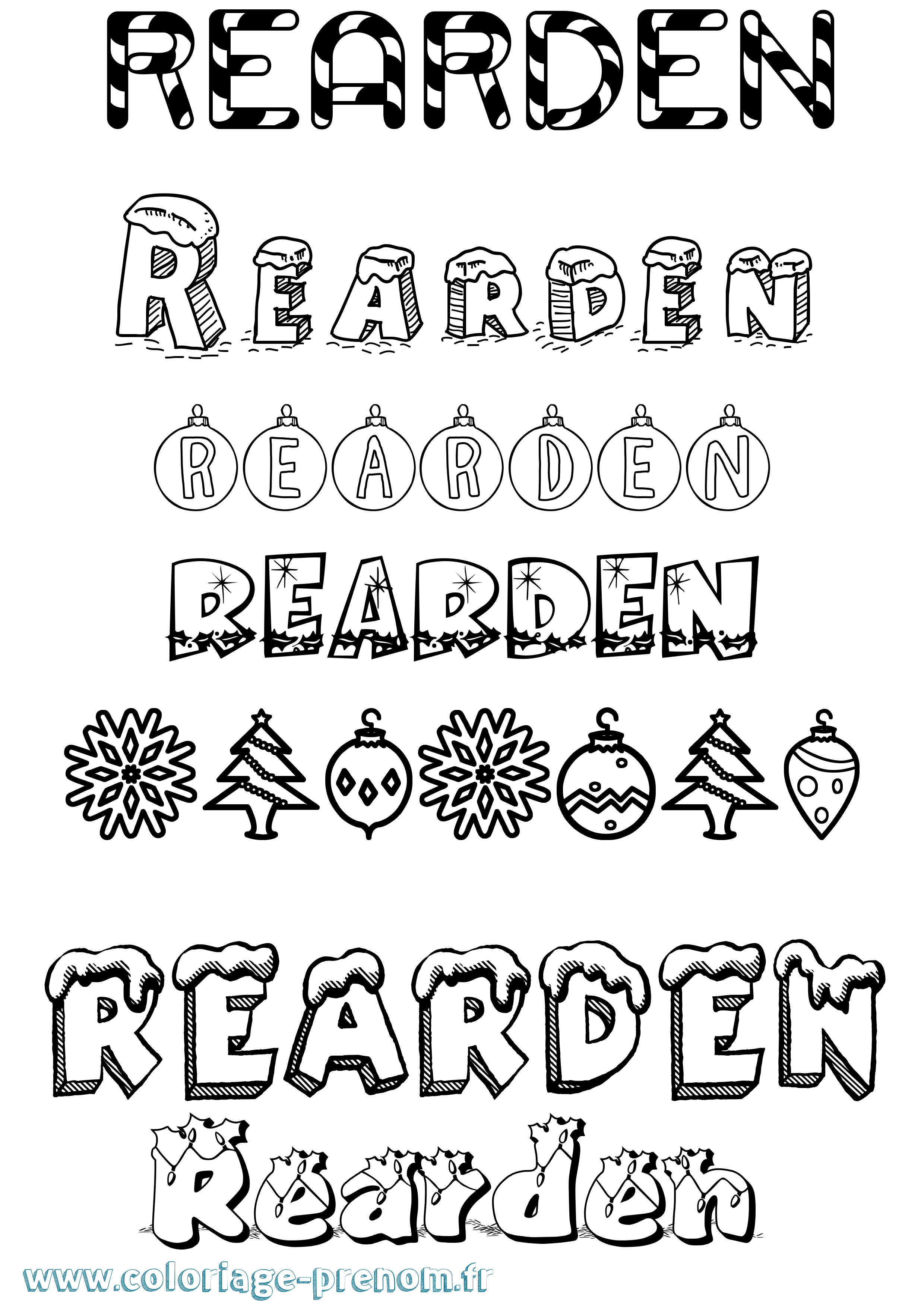 Coloriage Rearden Noël Coloriage prénom Rearden Noël