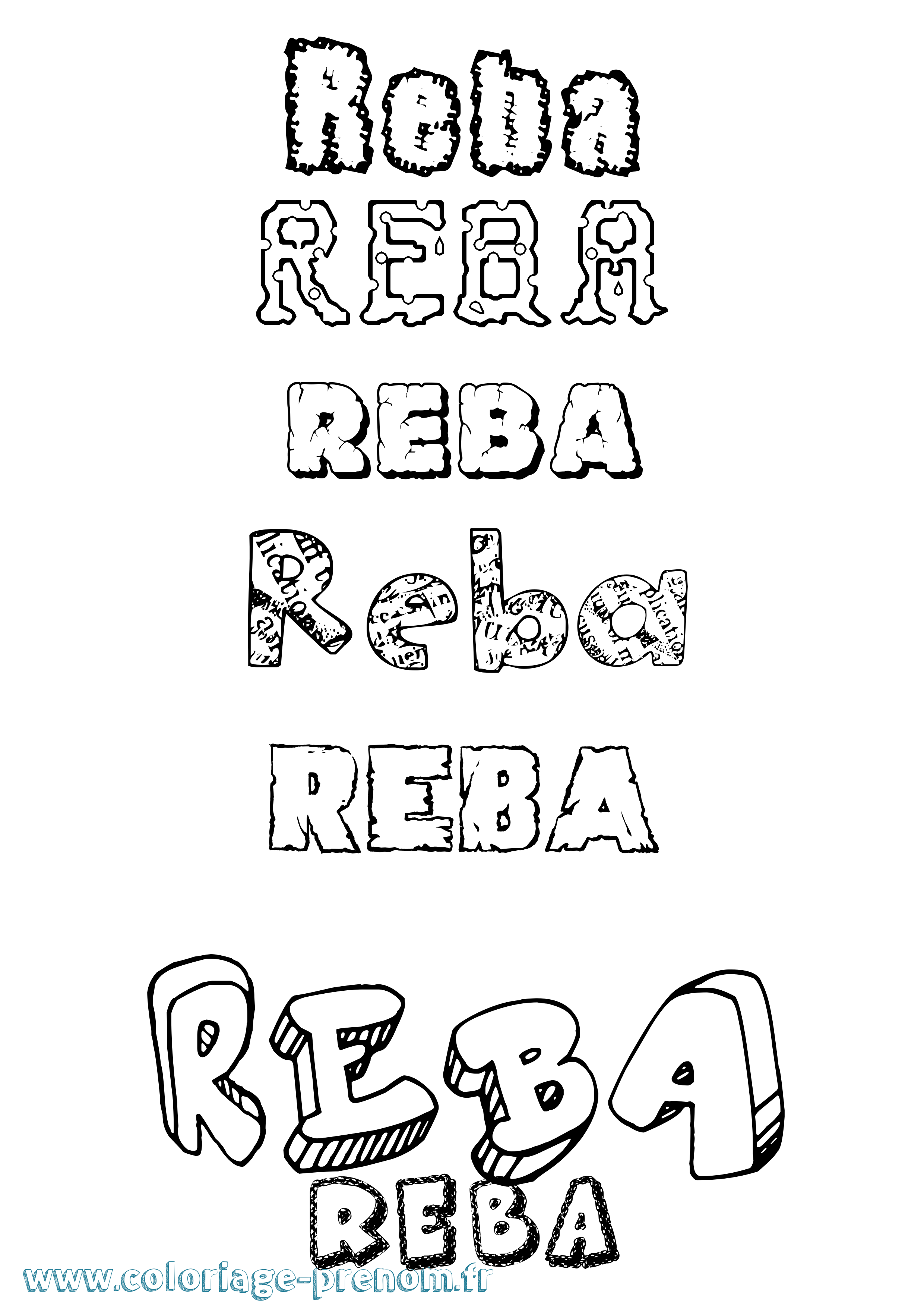 Coloriage Reba Destructuré Coloriage prénom Reba Destructuré