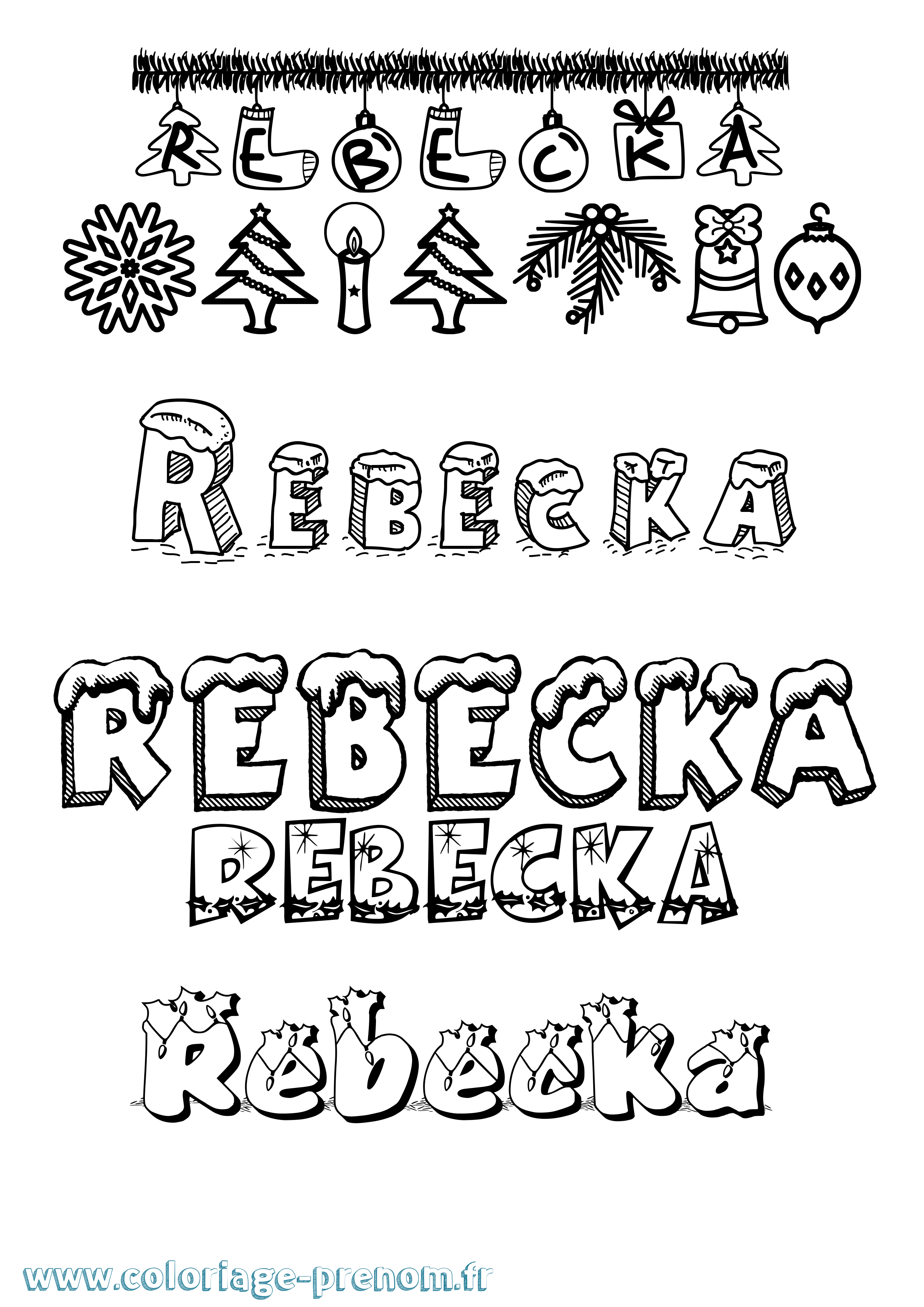 Coloriage Rebecka Noël Coloriage prénom Rebecka Noël