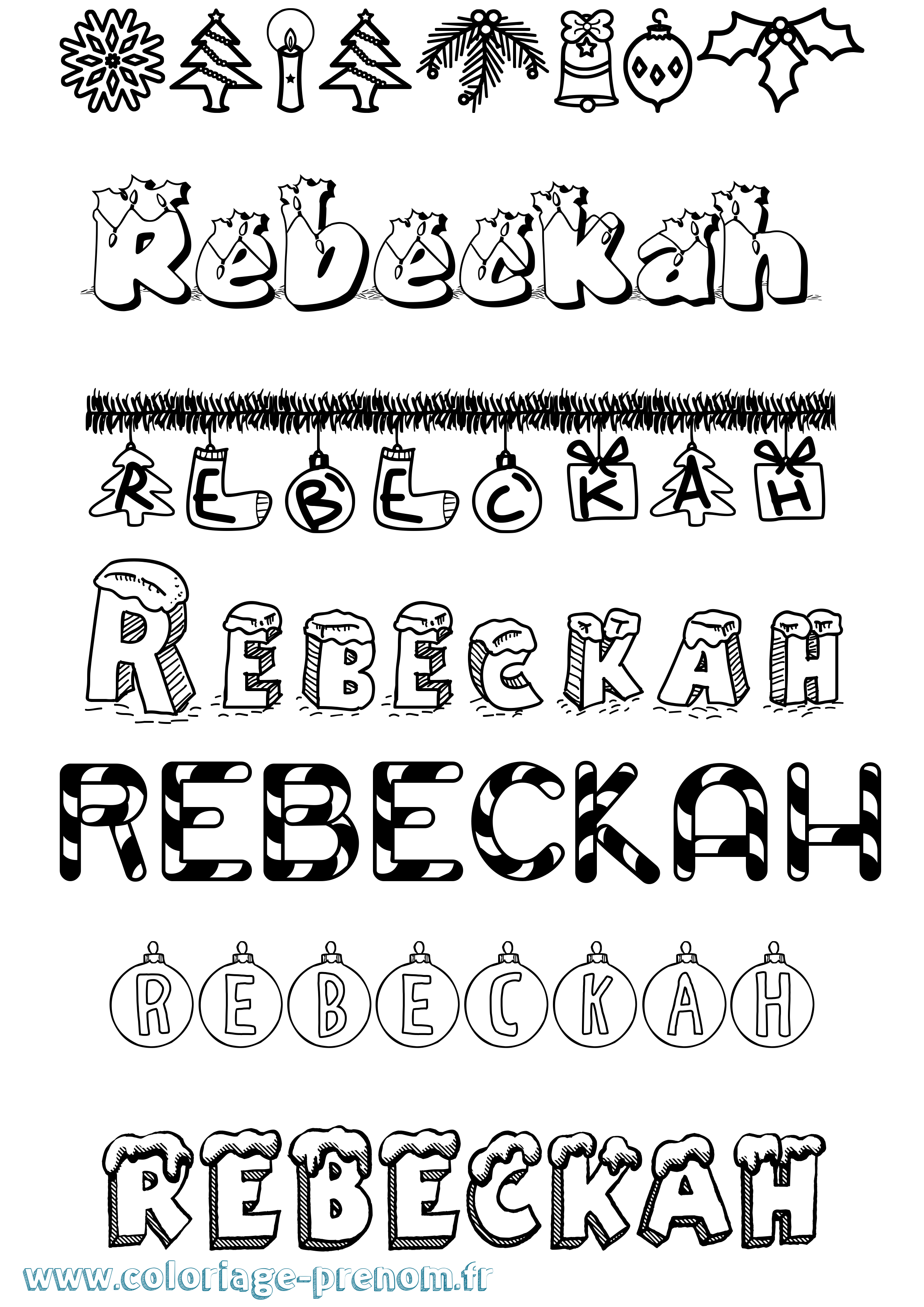 Coloriage Rebeckah Noël Coloriage prénom Rebeckah Noël