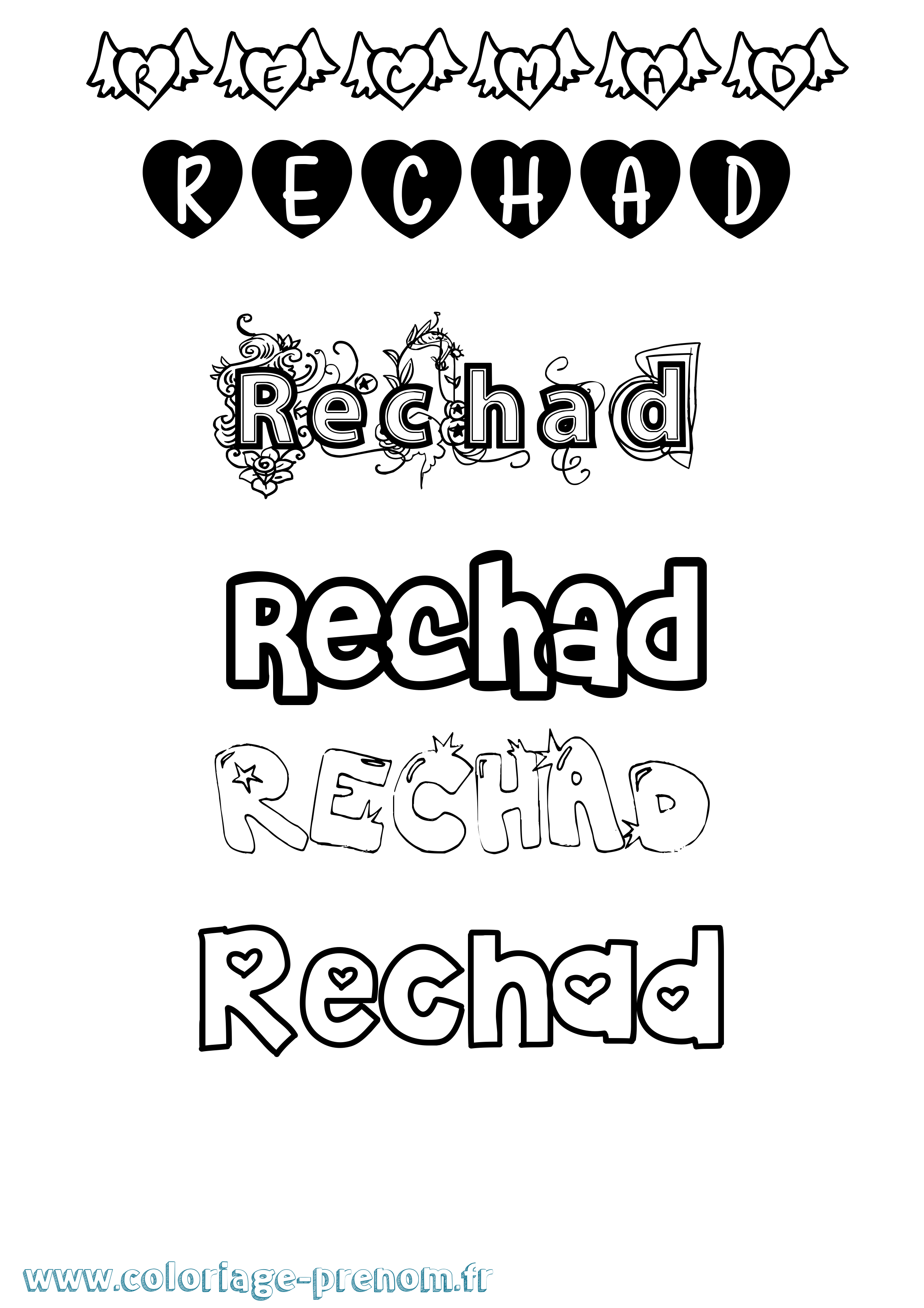 Coloriage Rechad Girly Coloriage prénom Rechad Girly