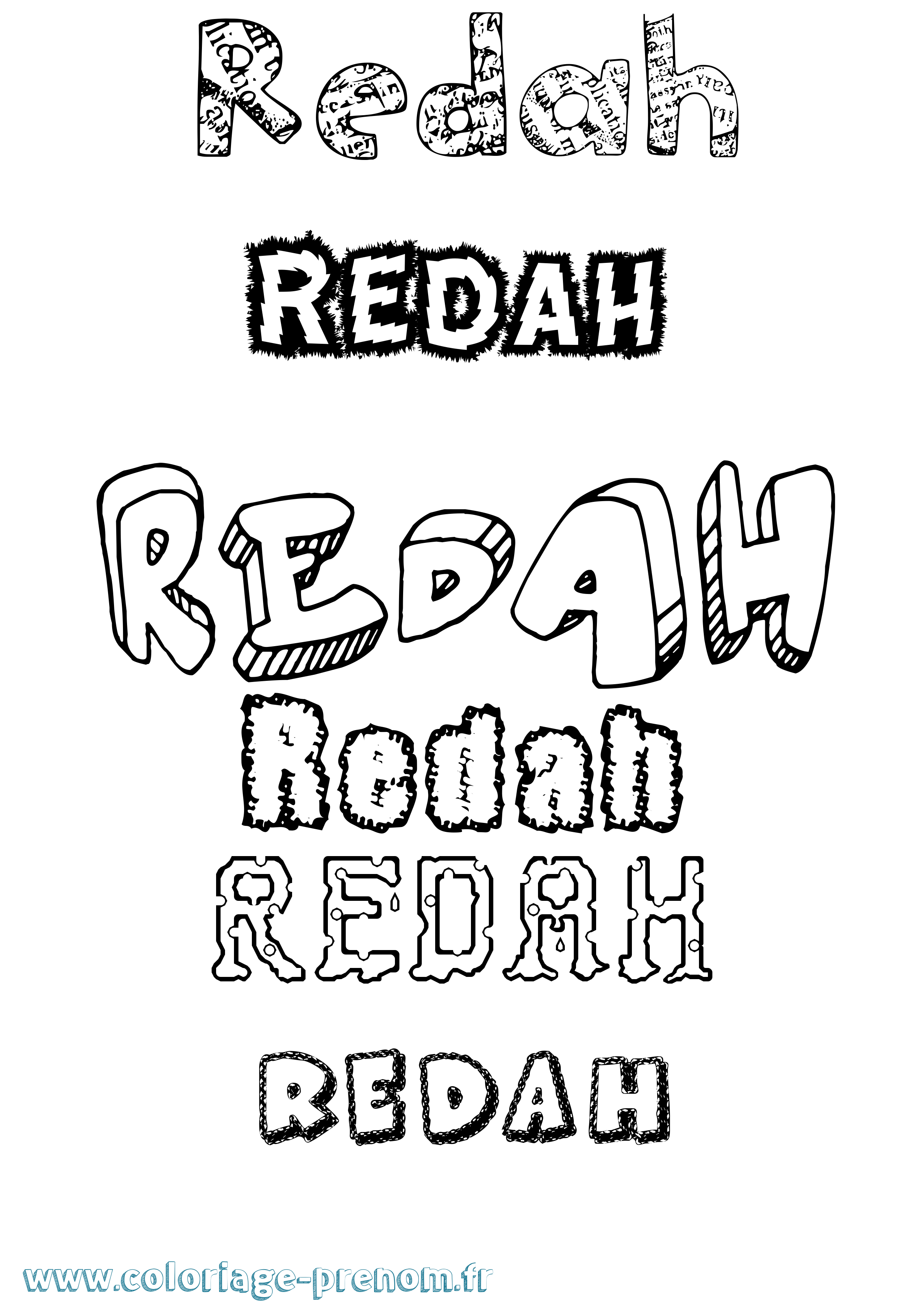 Coloriage Redah Destructuré Coloriage prénom Redah Destructuré
