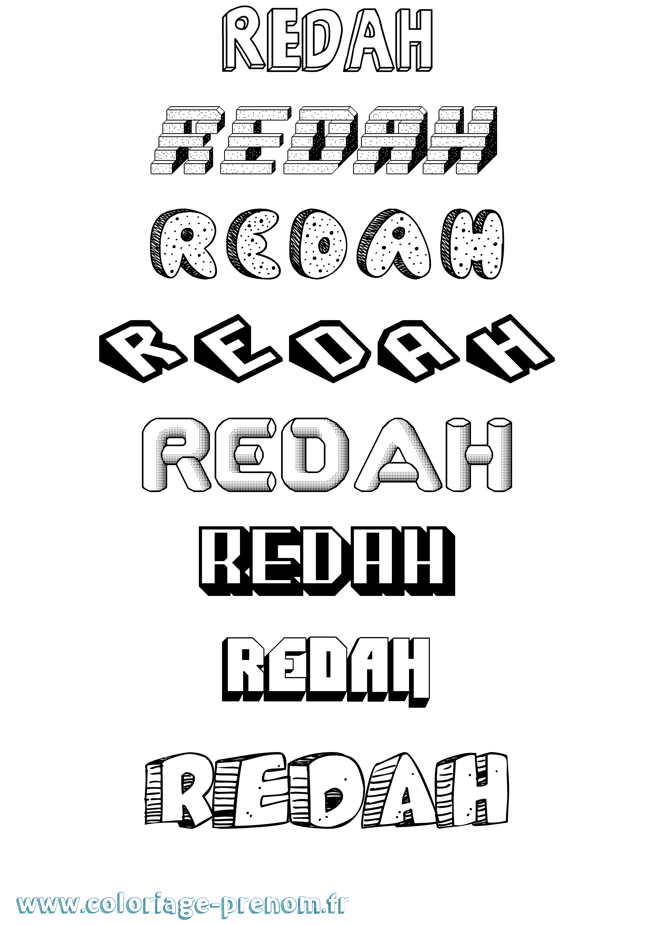 Coloriage Redah Effet 3D Coloriage prénom Redah Effet 3D