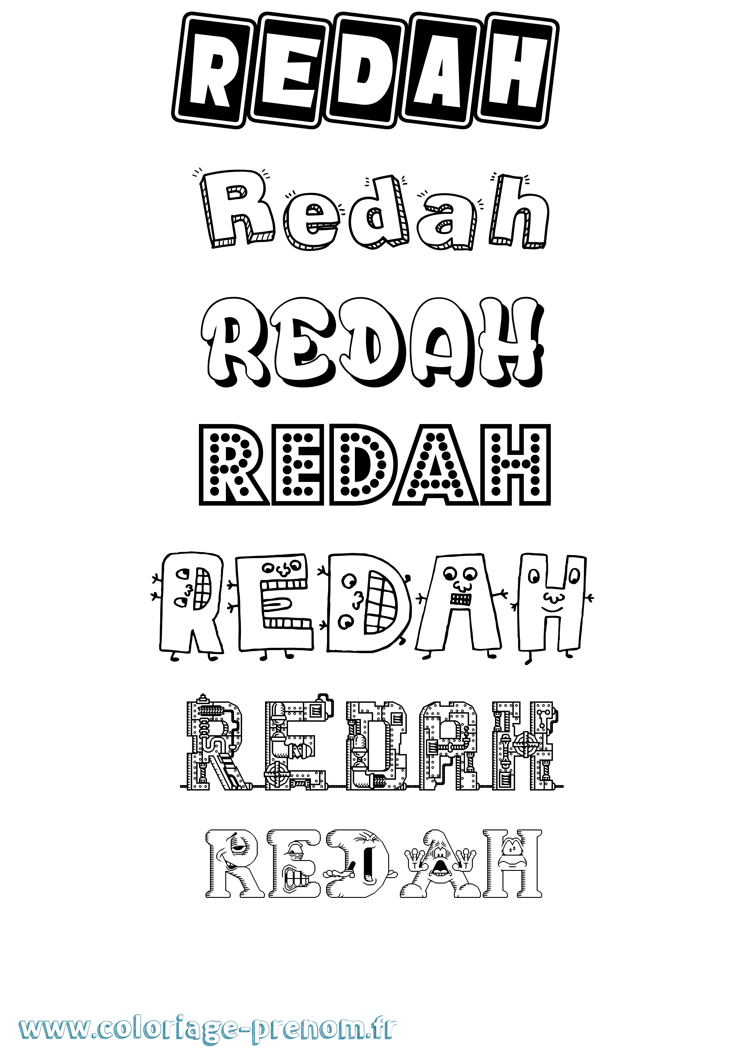 Coloriage Redah Fun Coloriage prénom Redah Fun