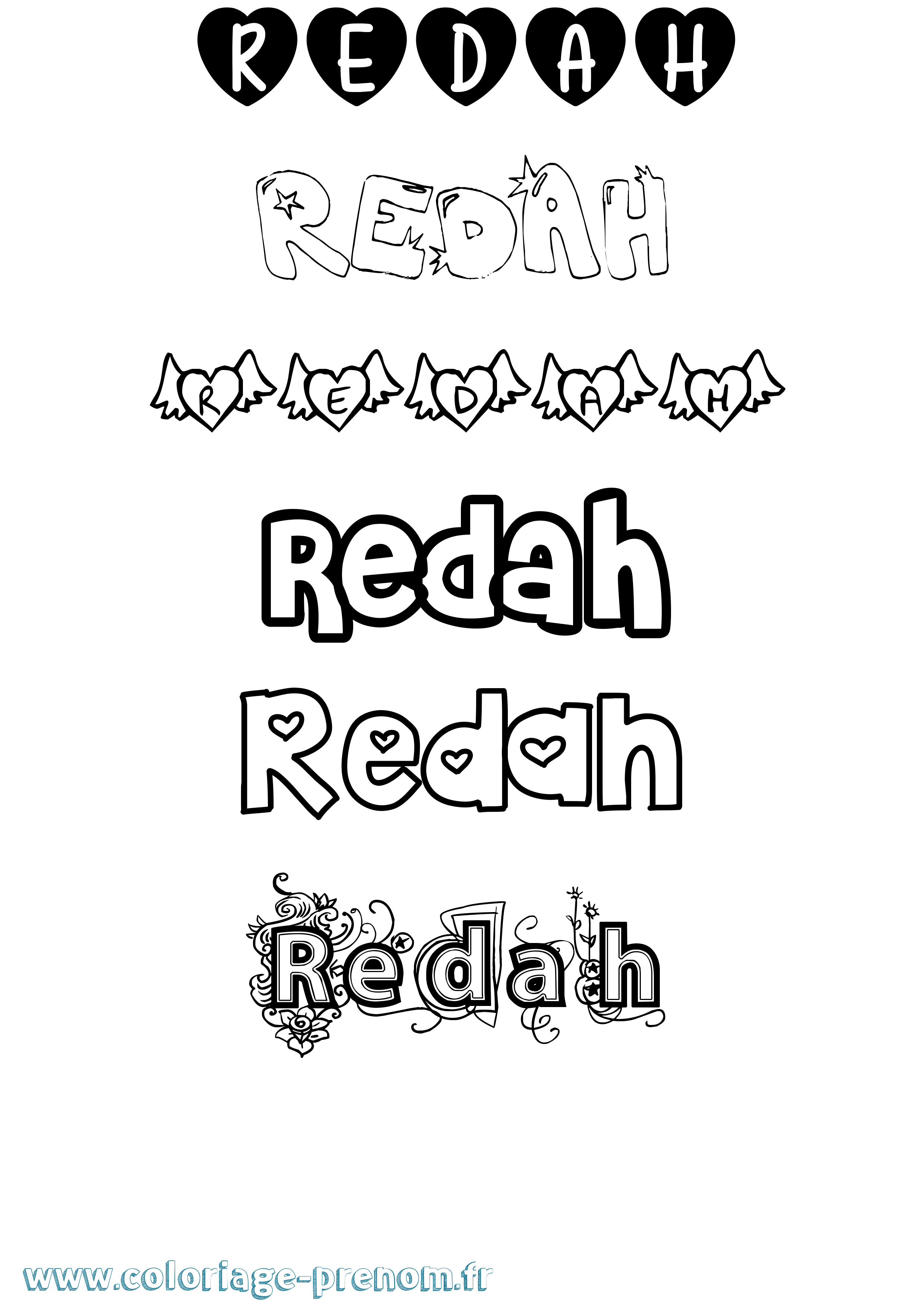 Coloriage Redah Girly Coloriage prénom Redah Girly
