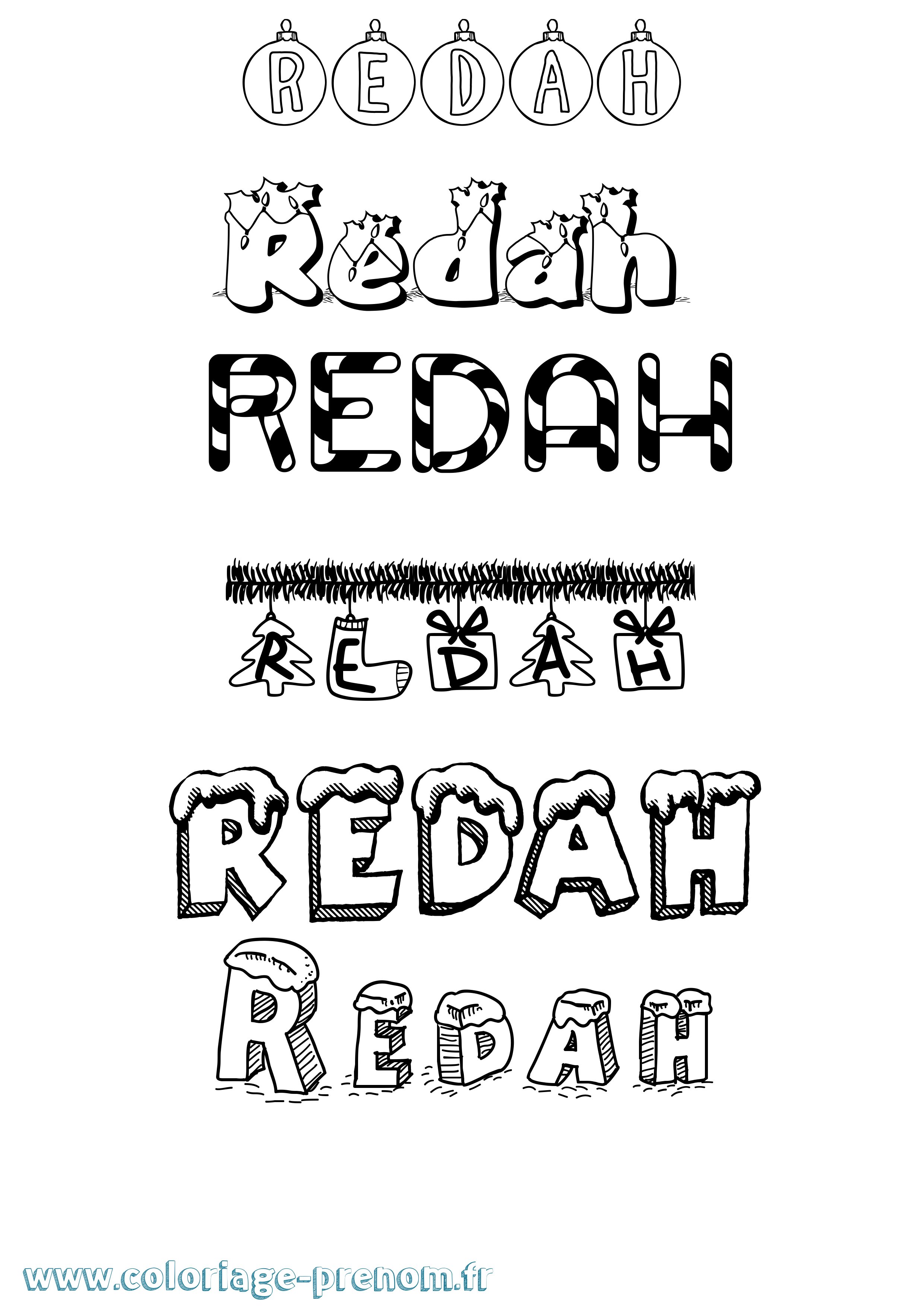 Coloriage Redah Noël Coloriage prénom Redah Noël