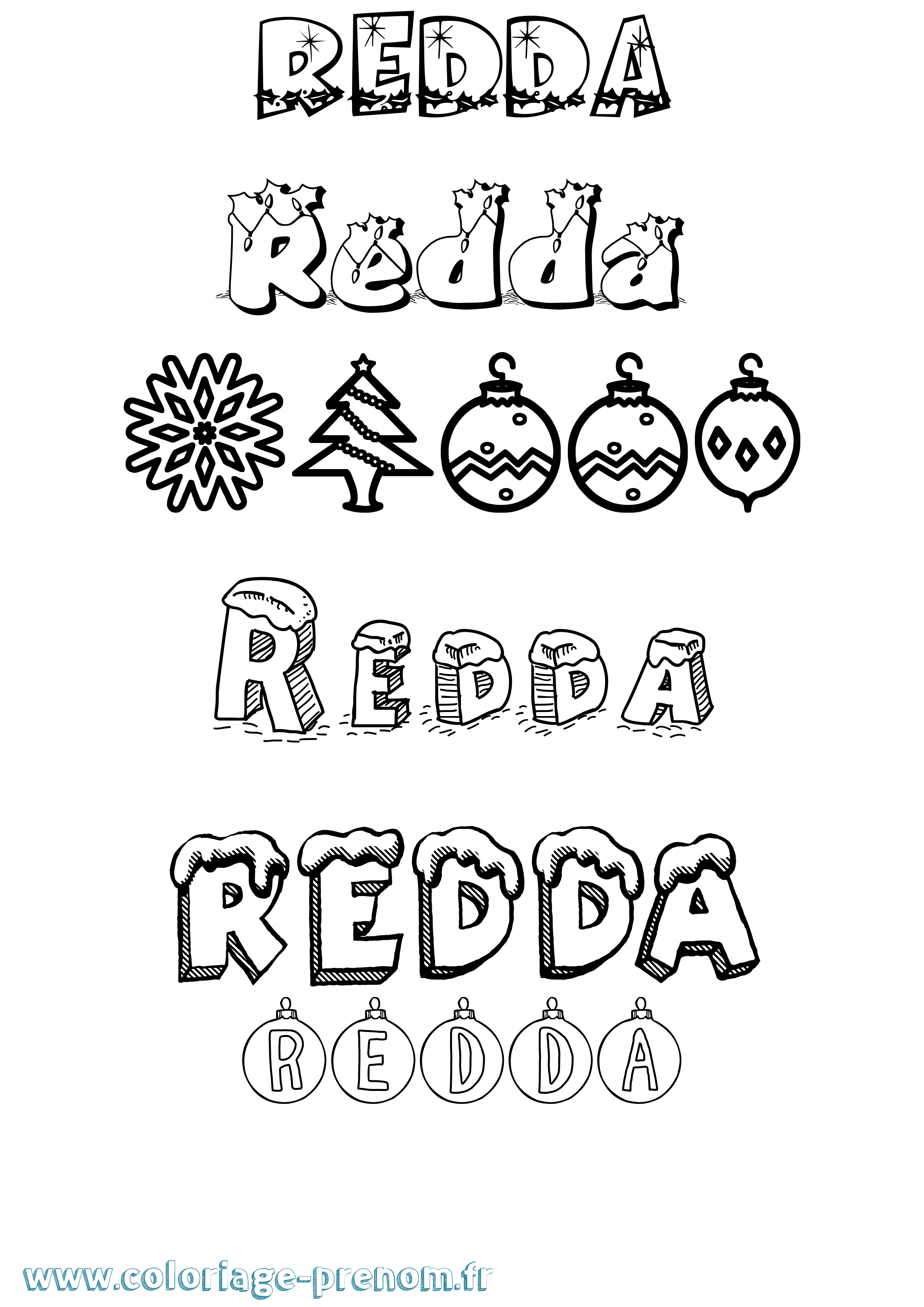 Coloriage Redda Noël Coloriage prénom Redda Noël