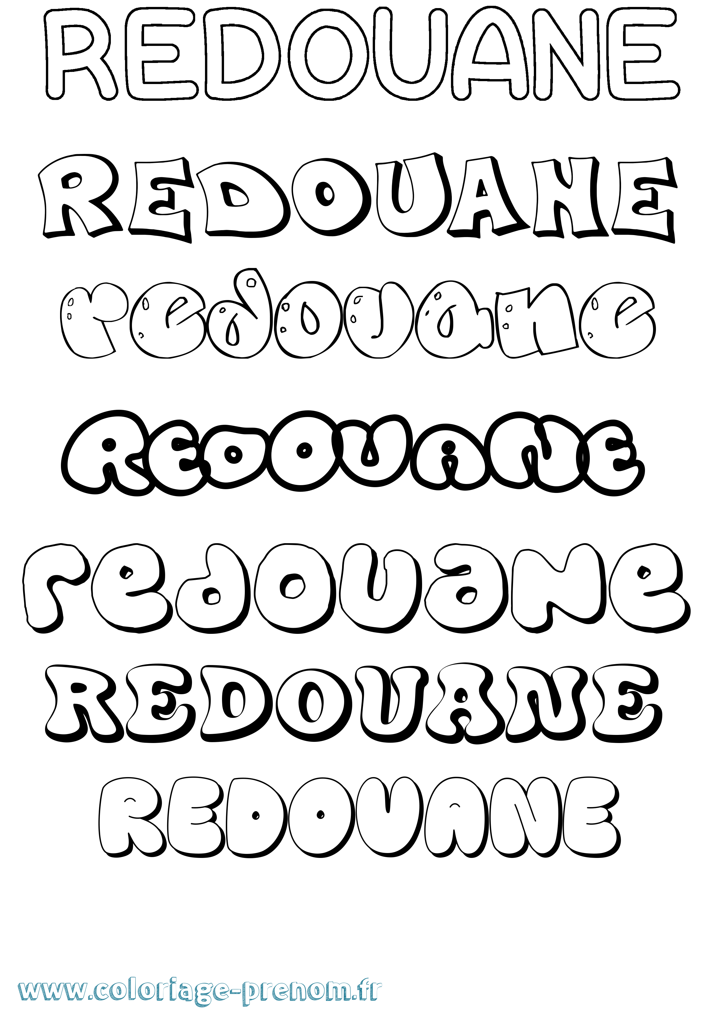 Coloriage Redouane Bubble Coloriage prénom Redouane Bubble