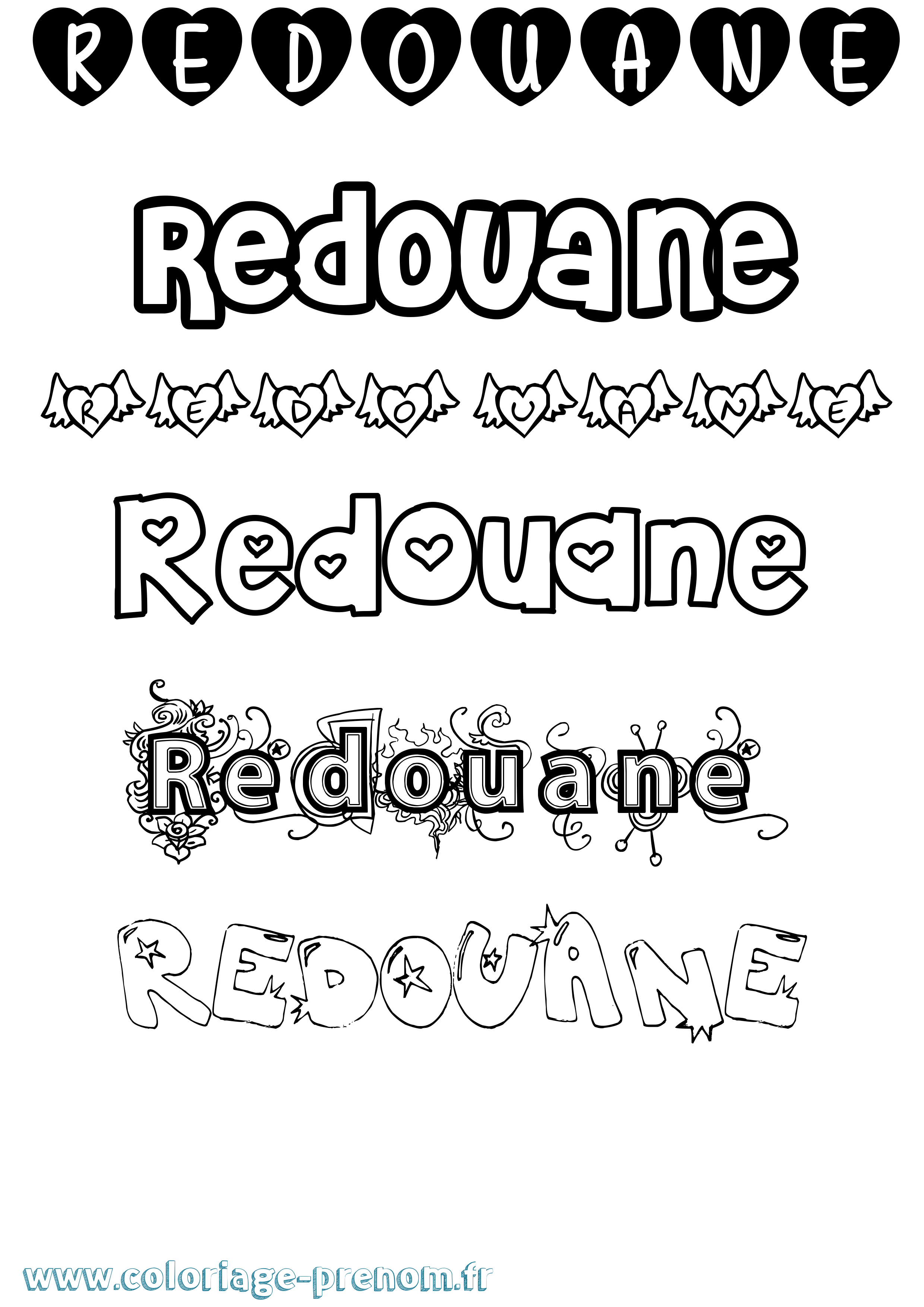 Coloriage Redouane Girly Coloriage prénom Redouane Girly