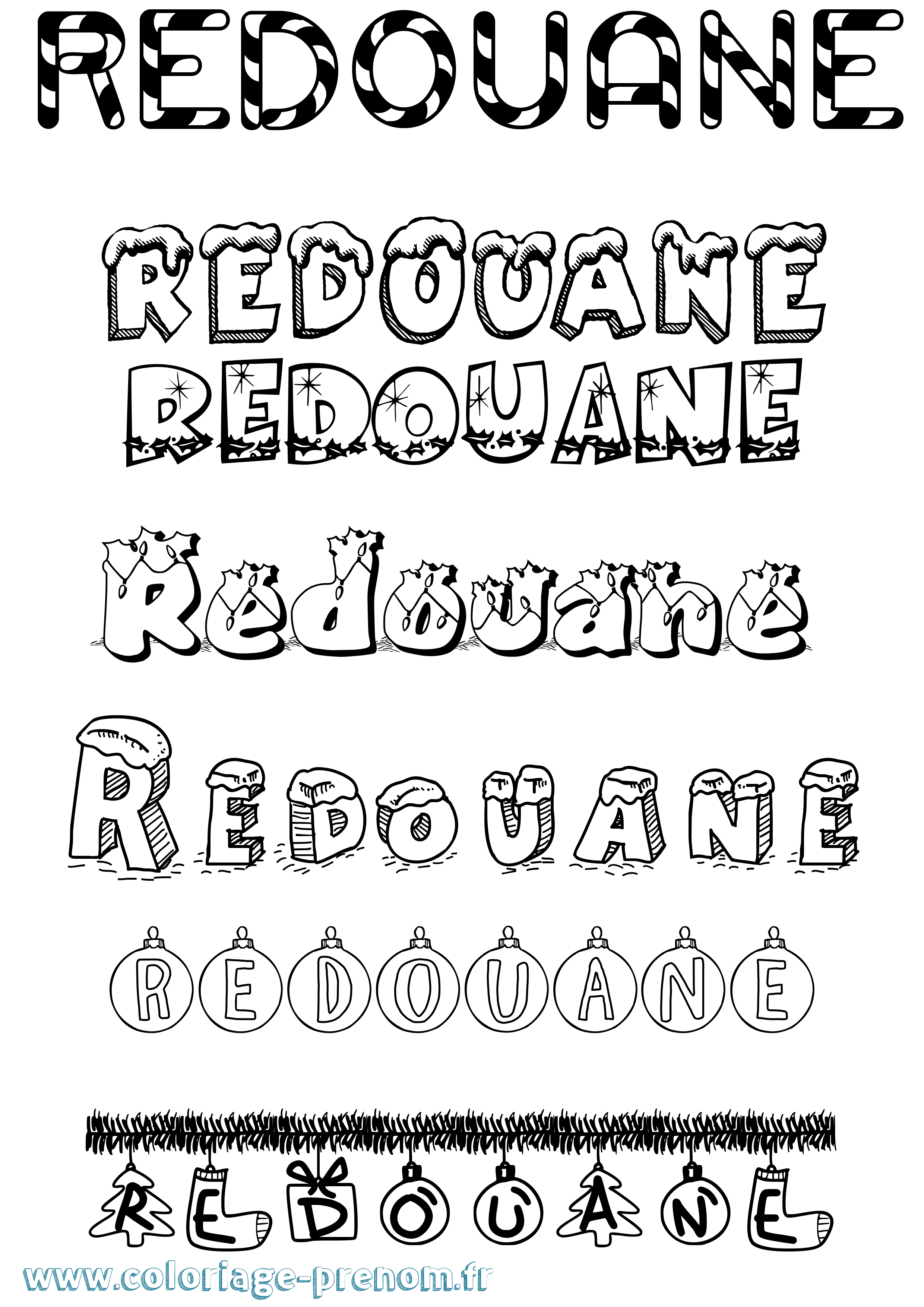 Coloriage Redouane Noël Coloriage prénom Redouane Noël