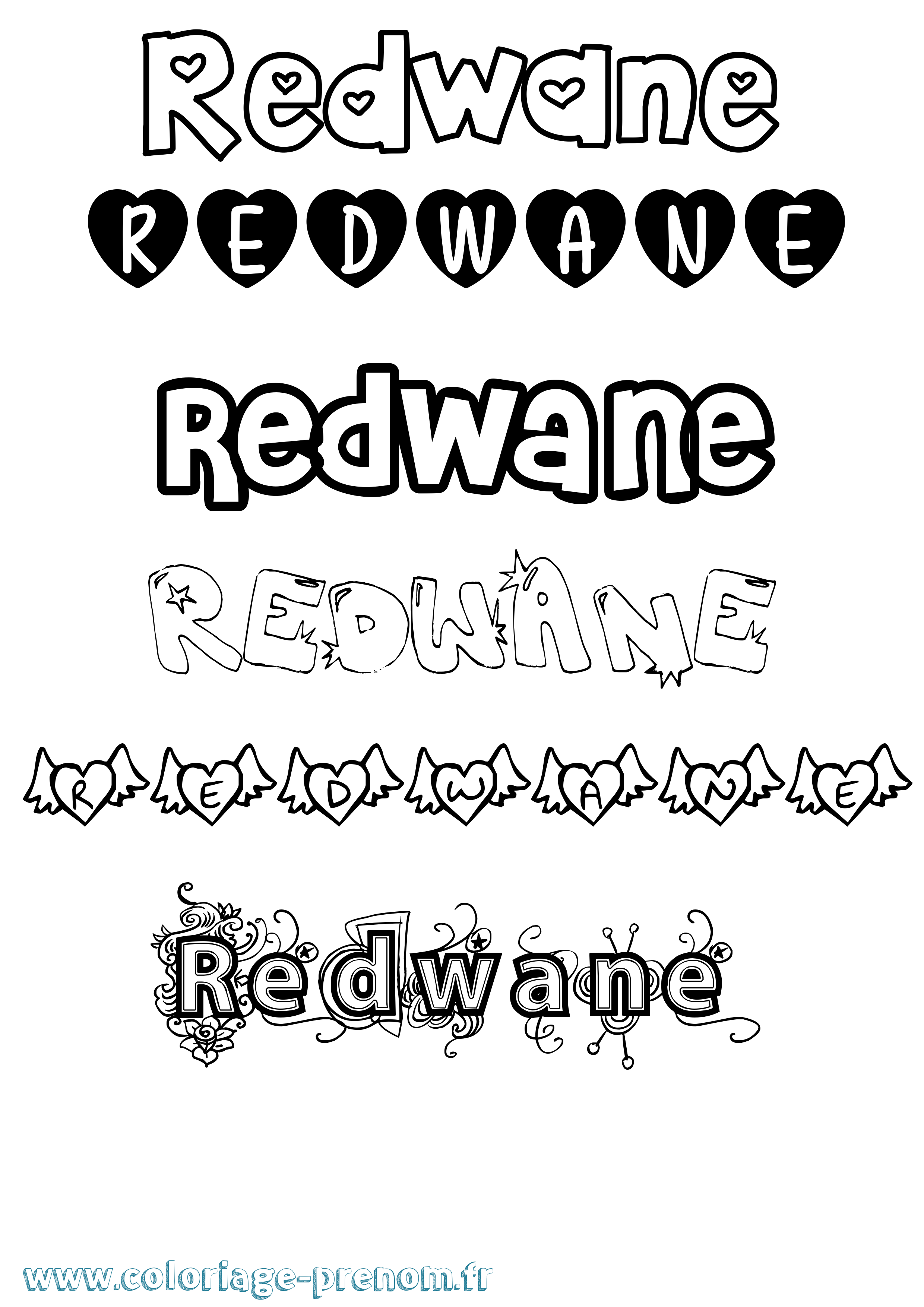 Coloriage Redwane Girly Coloriage prénom Redwane Girly