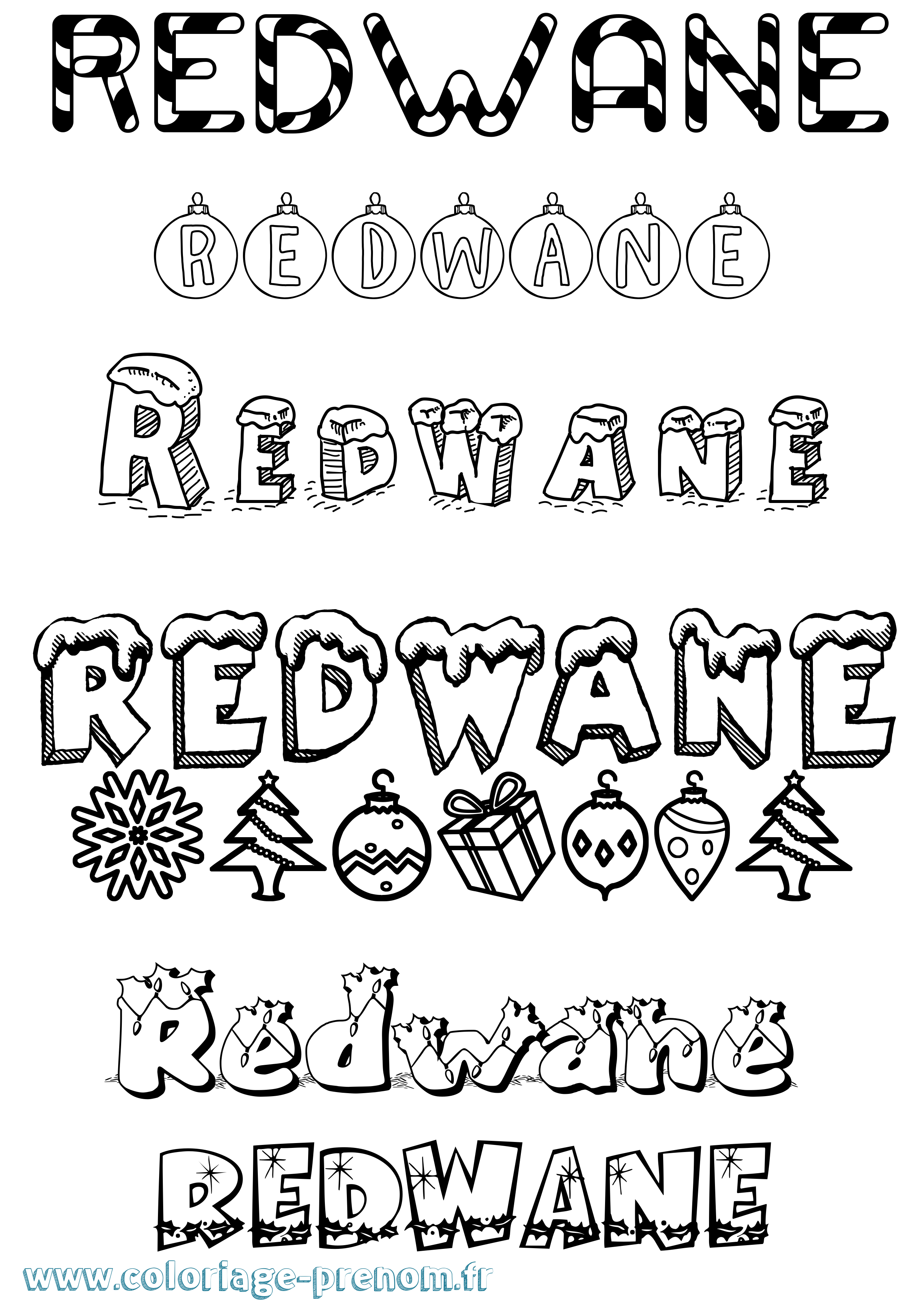 Coloriage Redwane Noël Coloriage prénom Redwane Noël