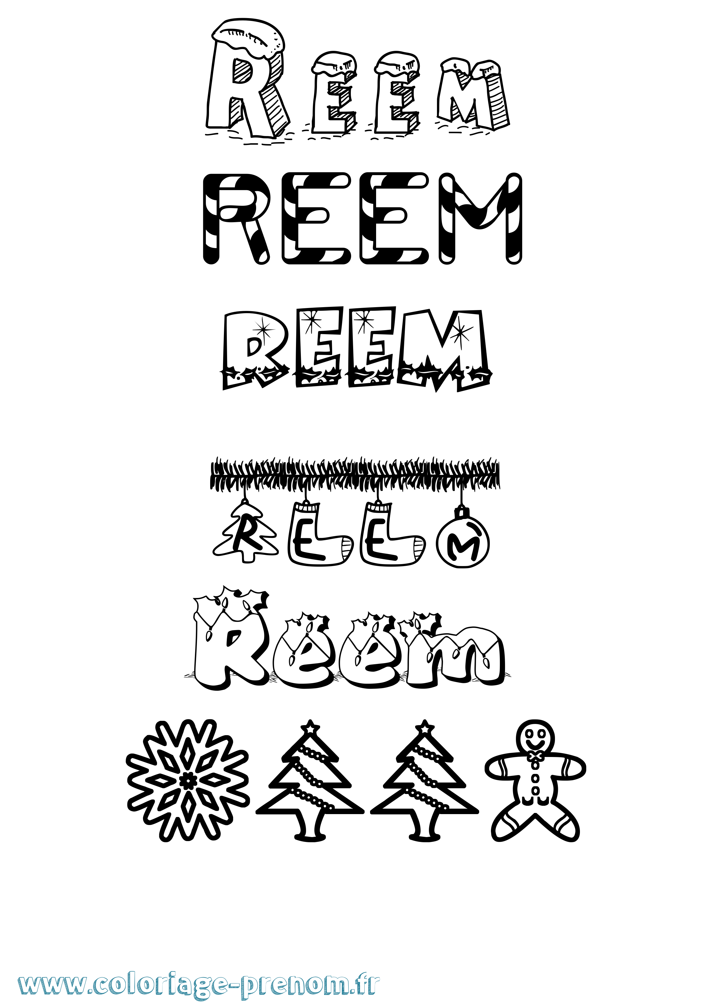 Coloriage Reem Noël Coloriage prénom Reem Noël