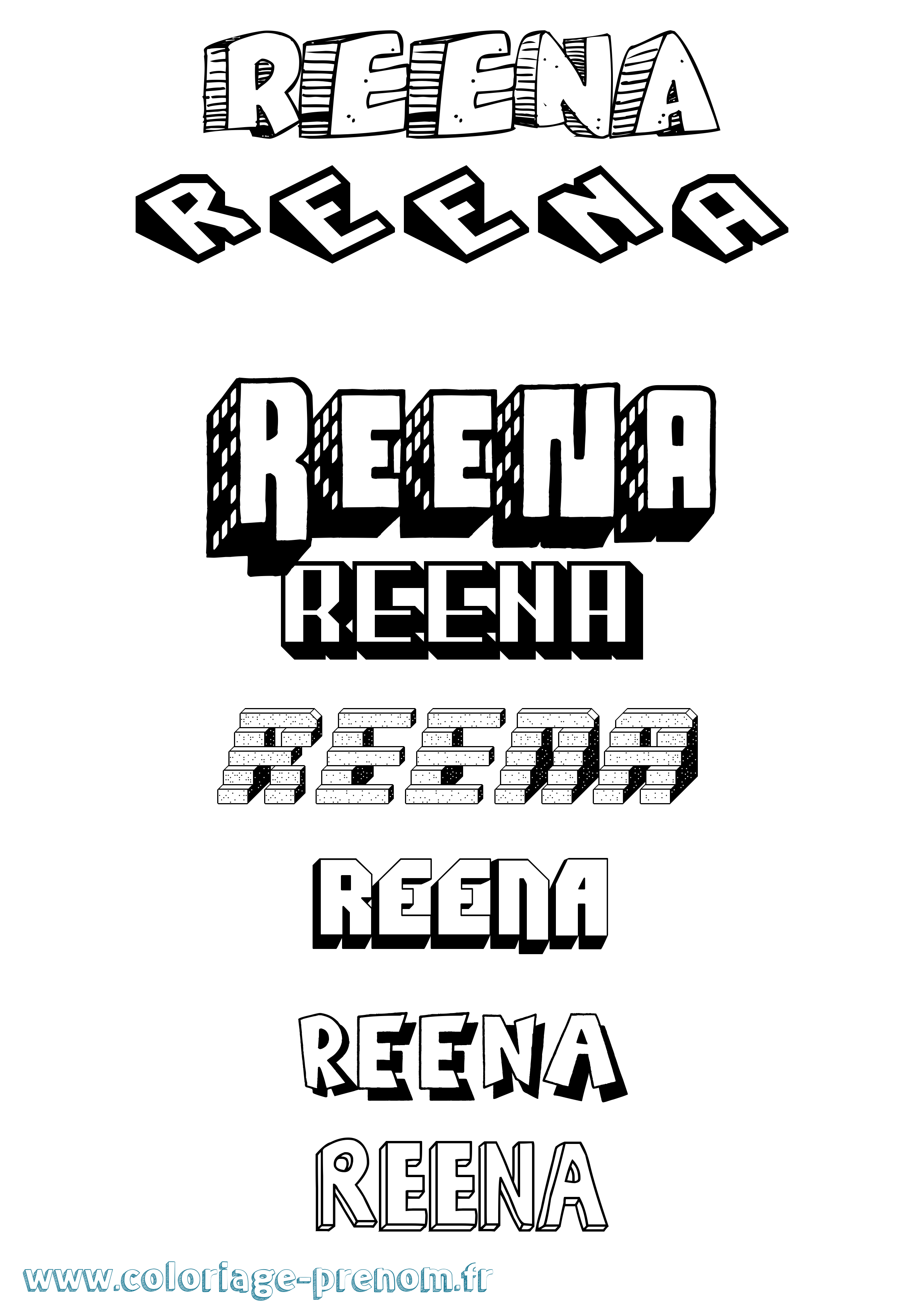 Coloriage Reena Effet 3D Coloriage prénom Reena Effet 3D