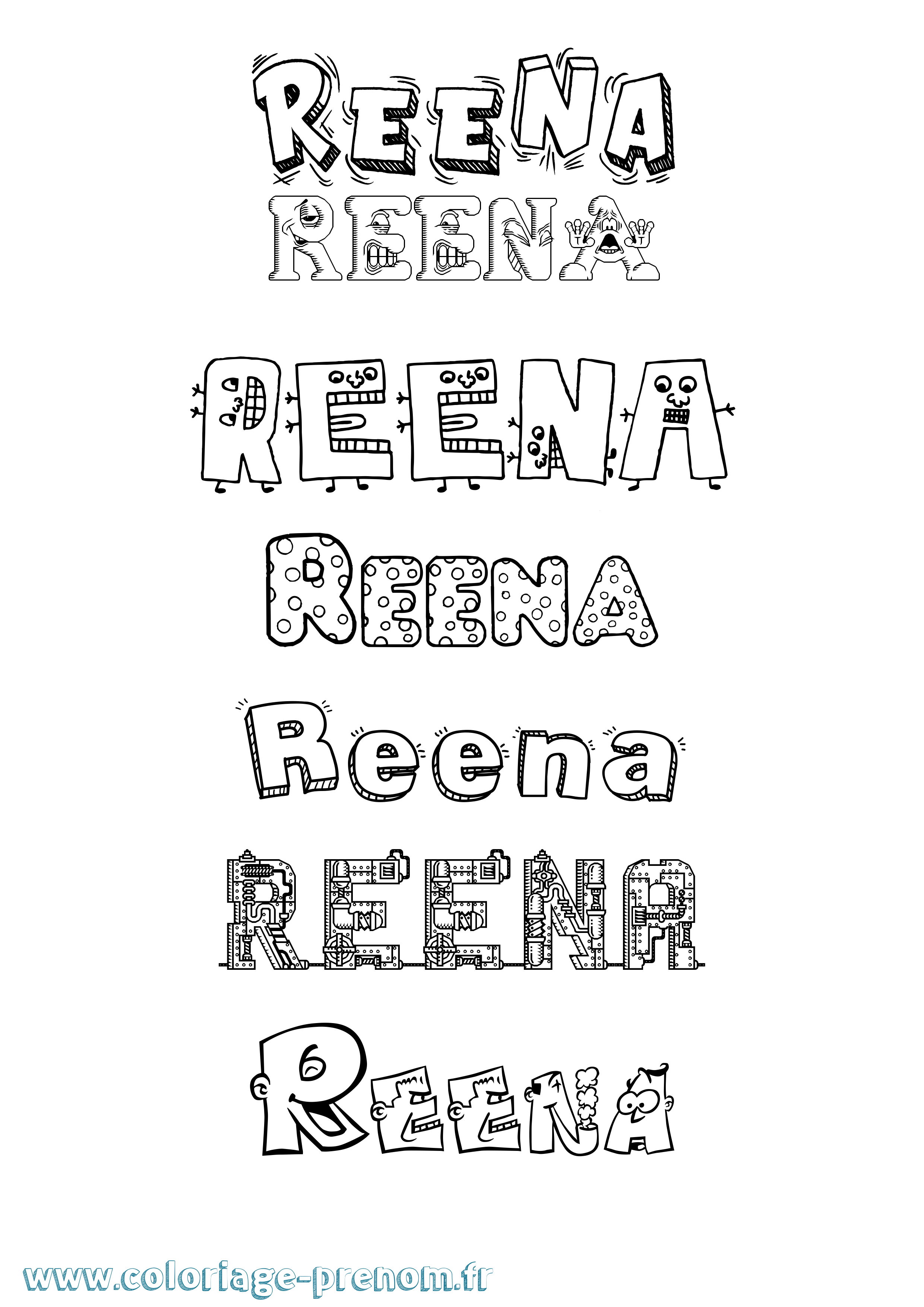 Coloriage Reena Fun Coloriage prénom Reena Fun