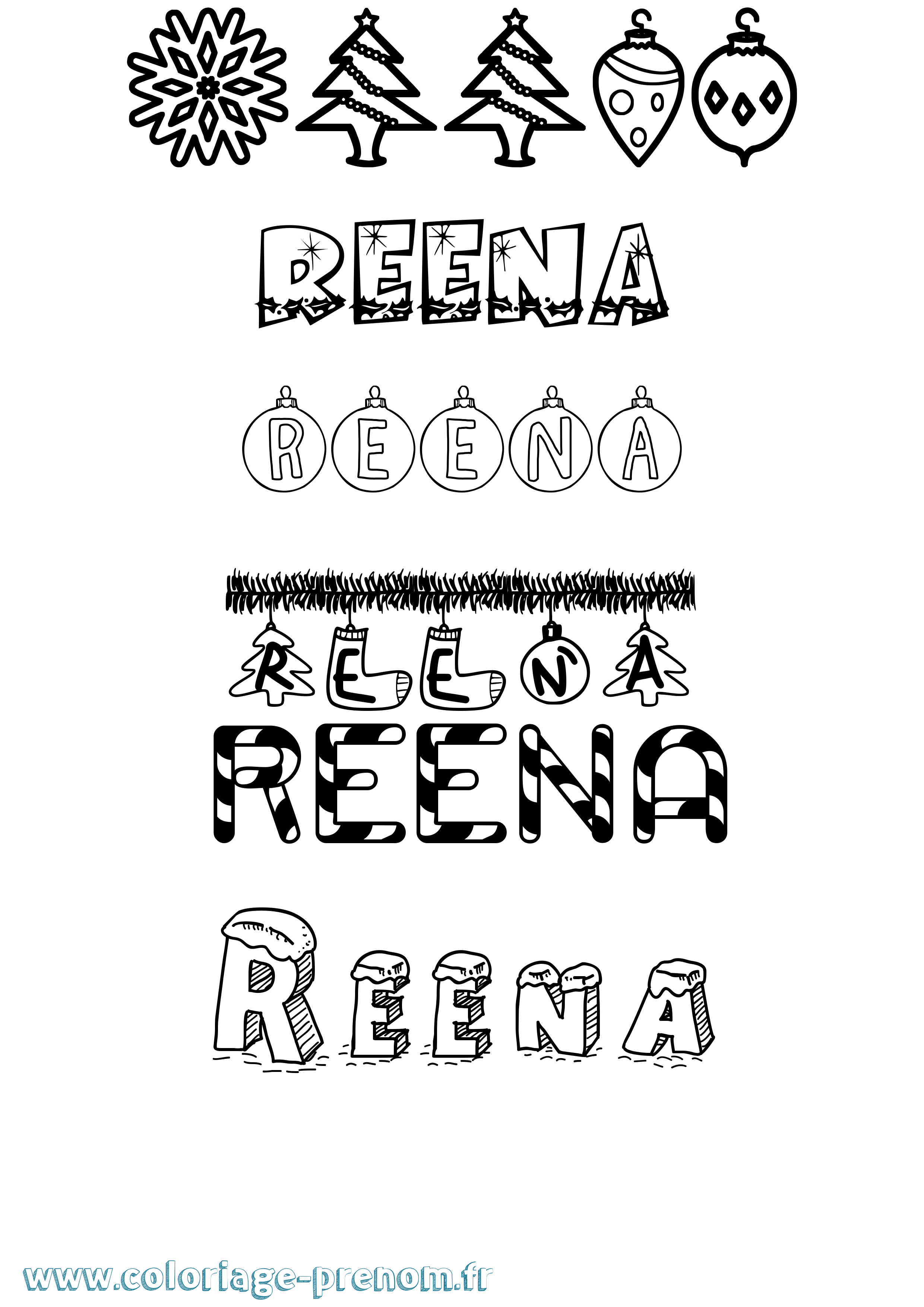 Coloriage Reena Noël Coloriage prénom Reena Noël