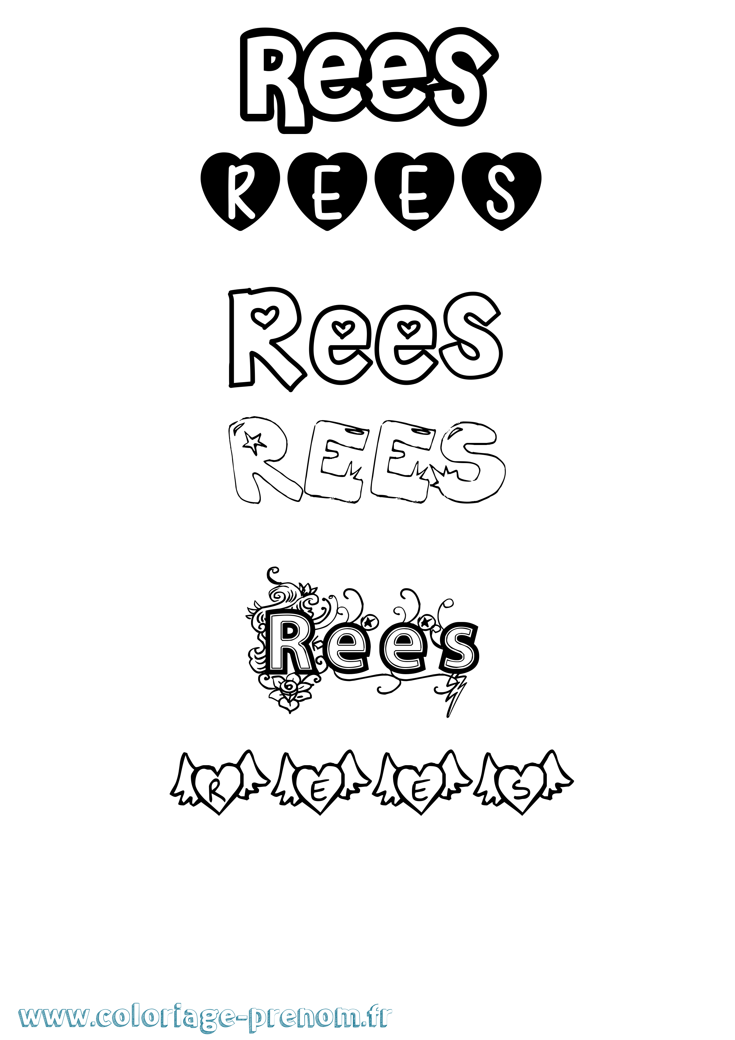 Coloriage Rees Girly Coloriage prénom Rees Girly
