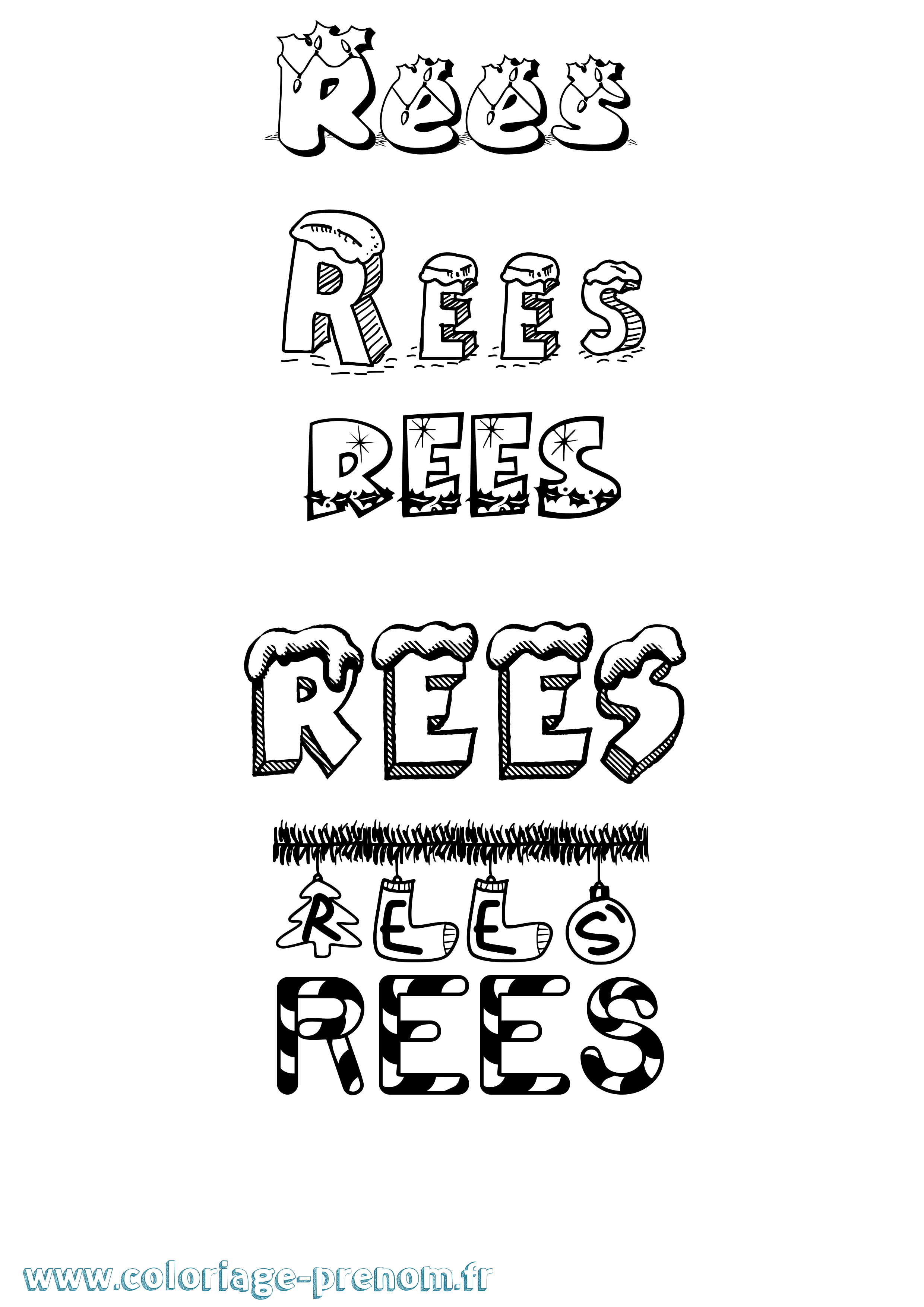 Coloriage Rees Noël Coloriage prénom Rees Noël