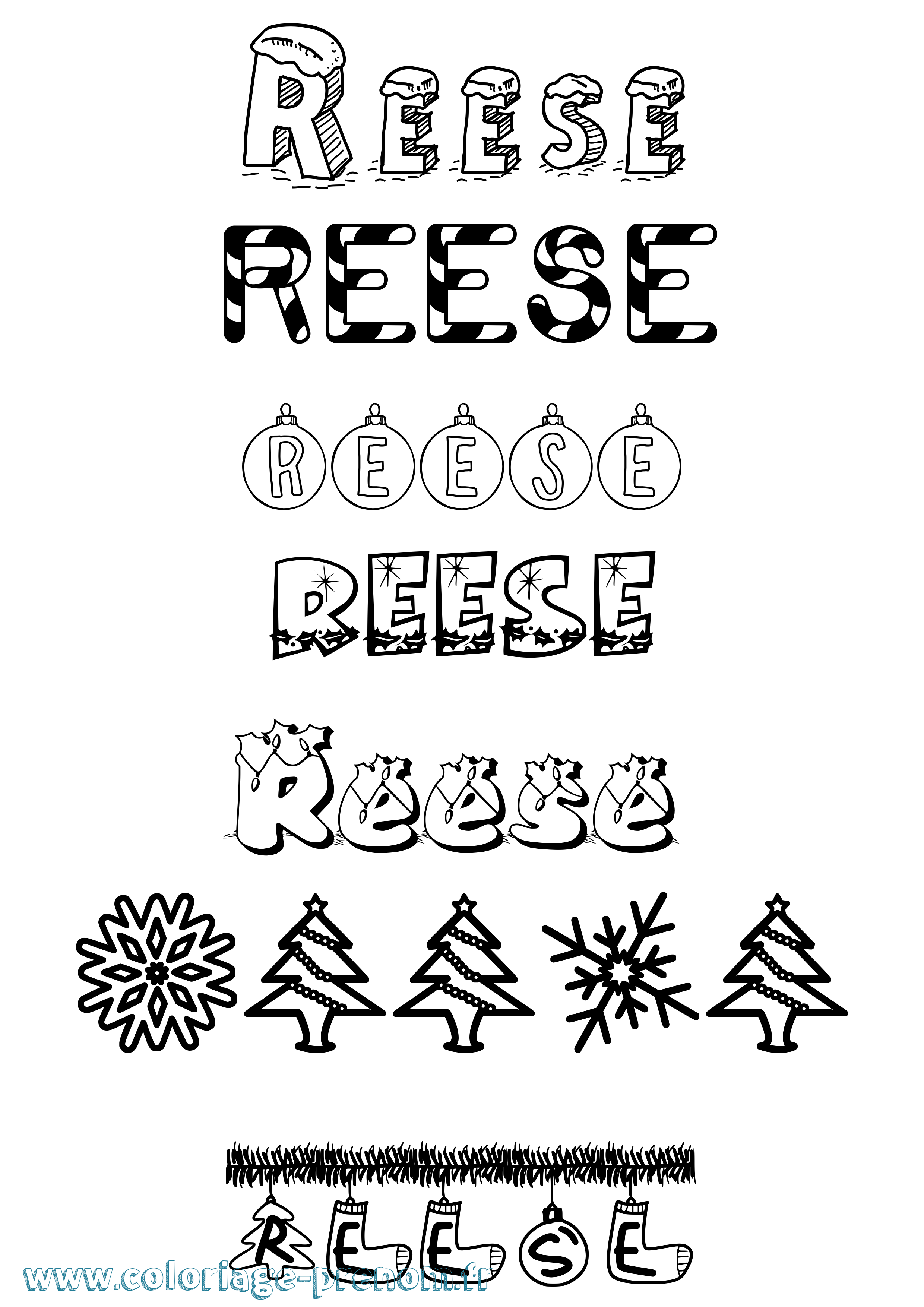 Coloriage Reese Noël Coloriage prénom Reese Noël