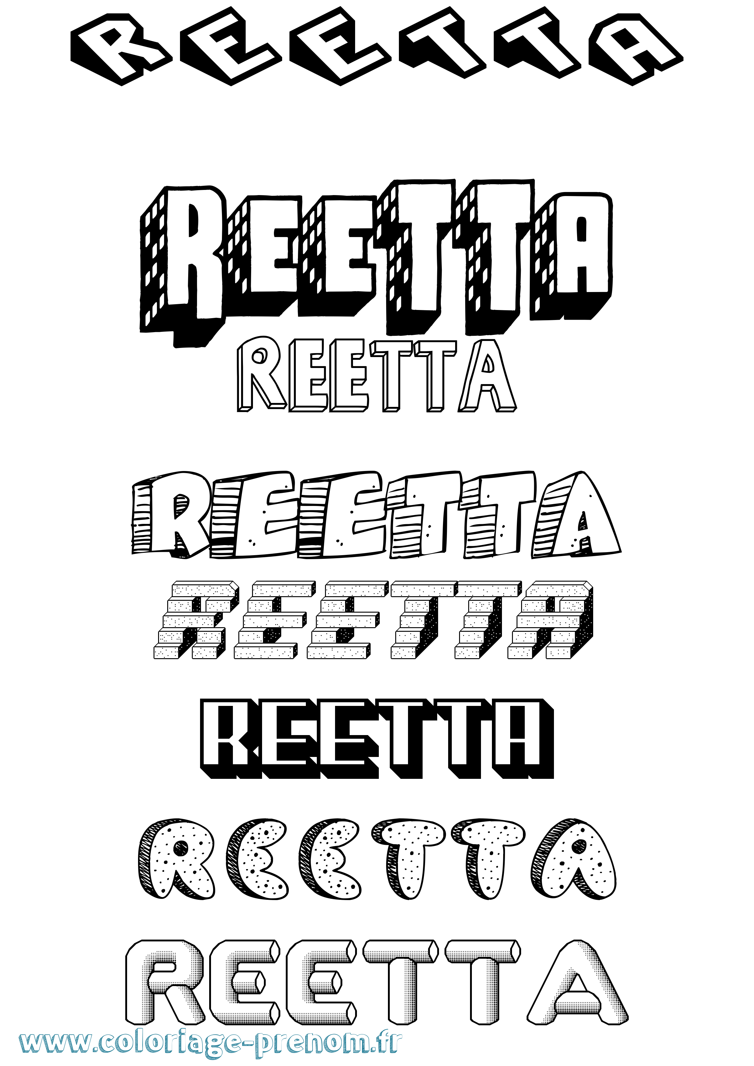 Coloriage Reetta Effet 3D Coloriage prénom Reetta Effet 3D