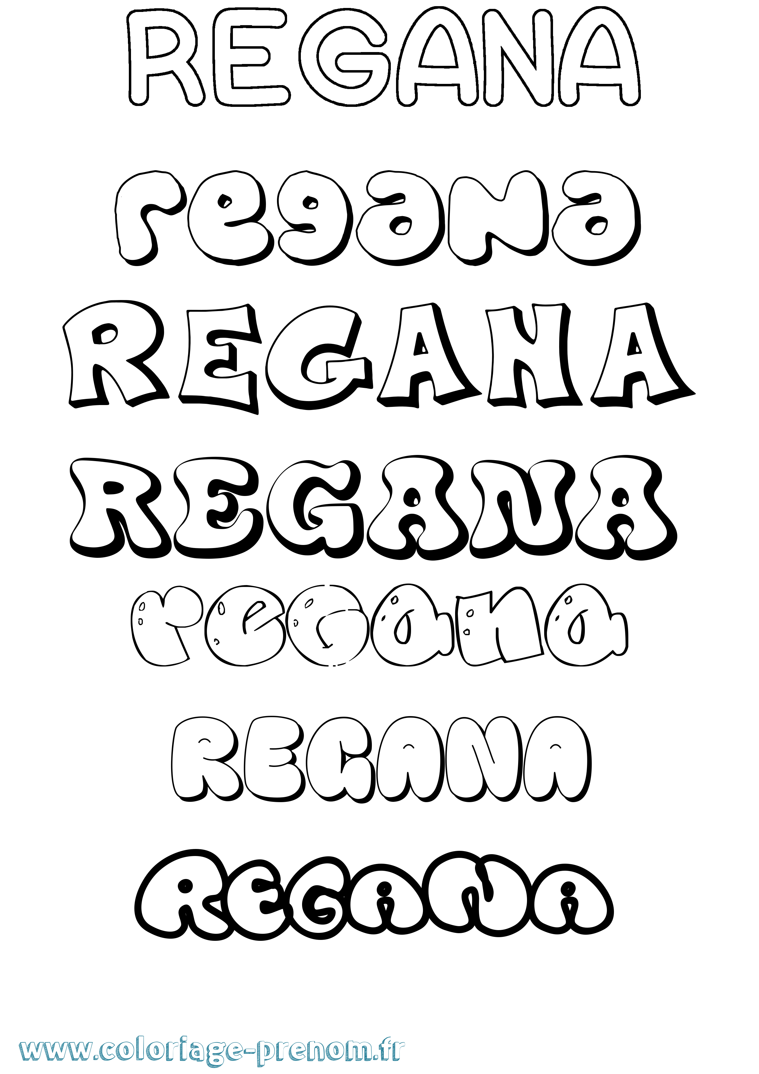Coloriage Regana Bubble Coloriage prénom Regana Bubble