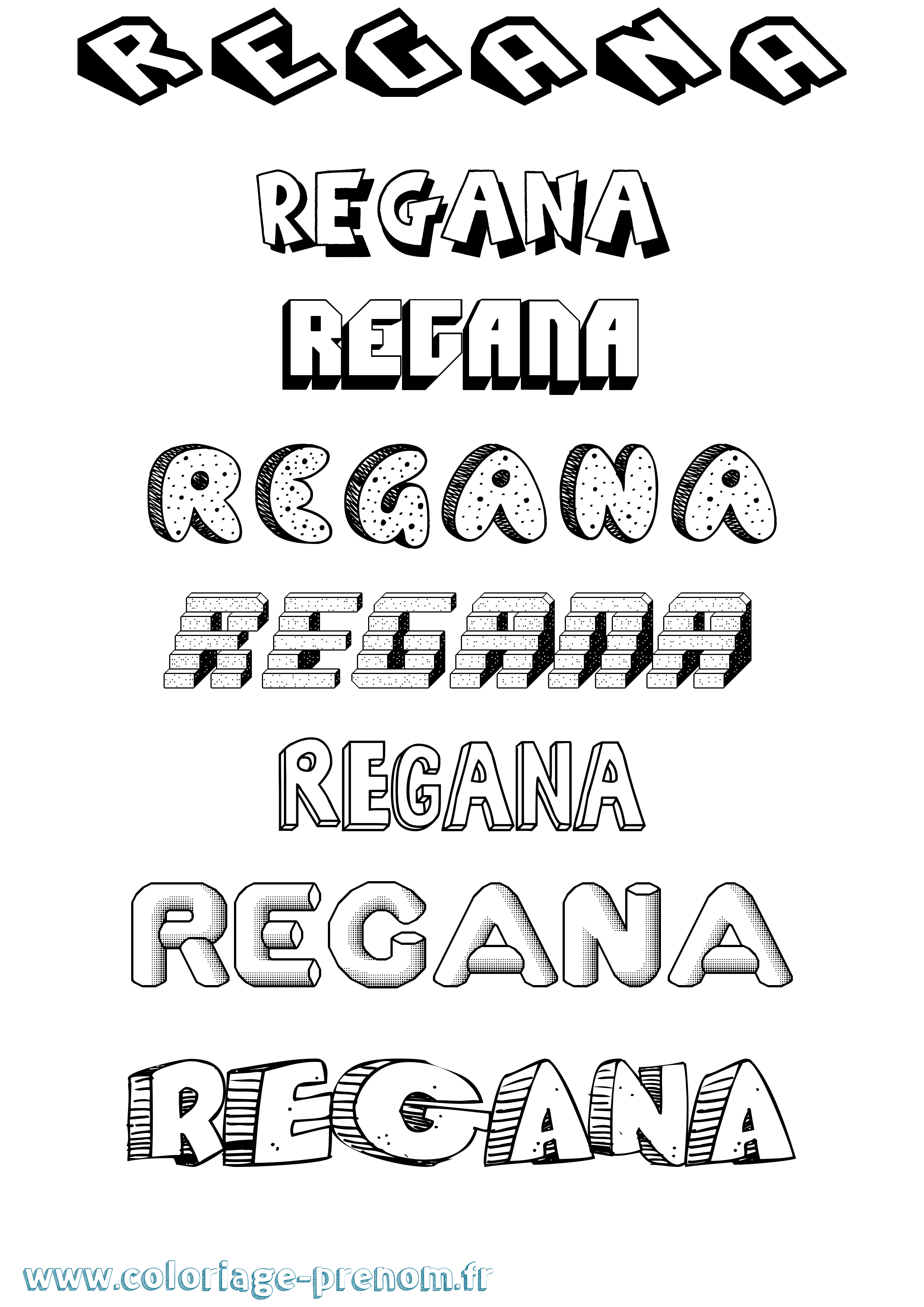 Coloriage Regana Effet 3D Coloriage prénom Regana Effet 3D