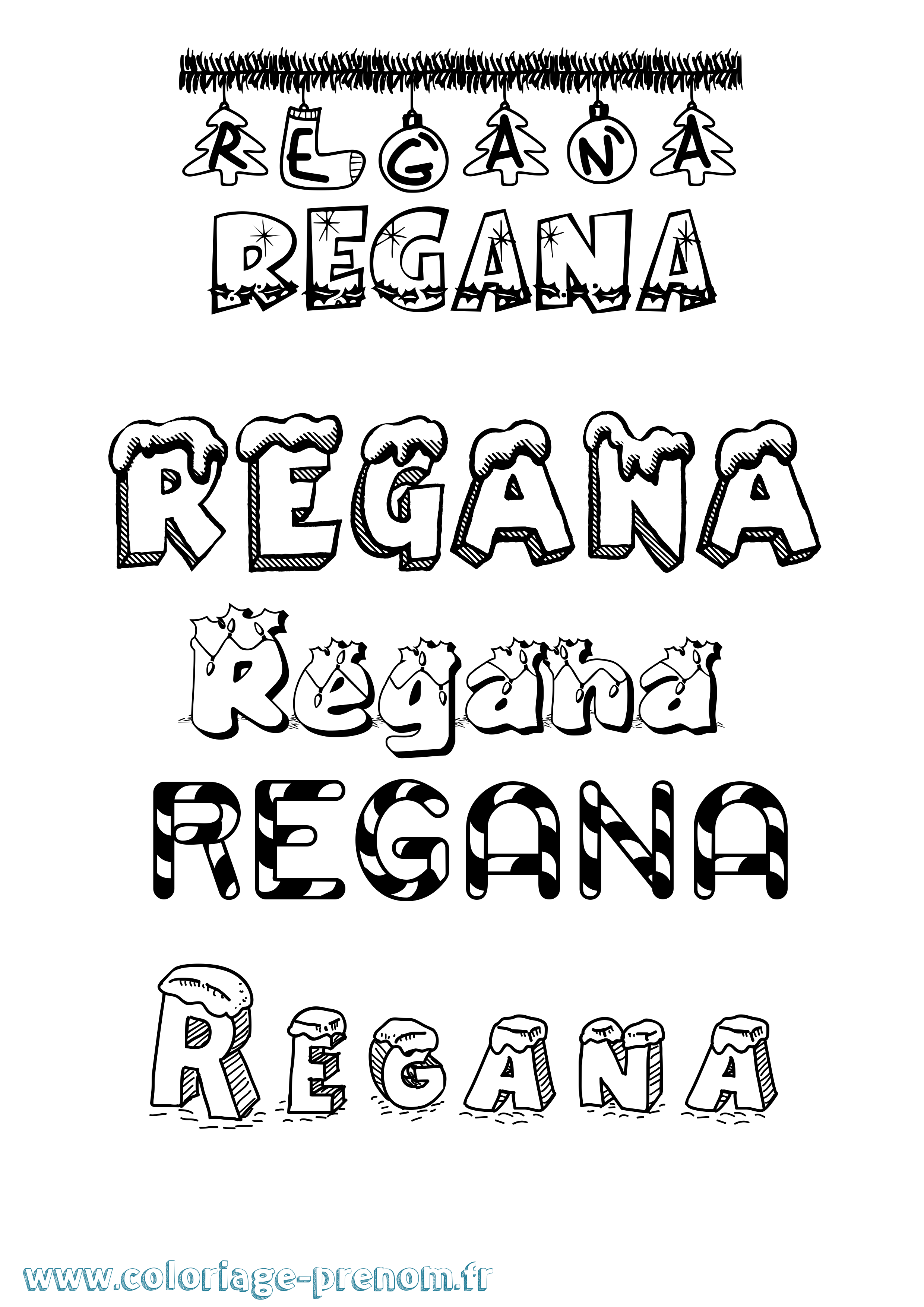 Coloriage Regana Noël Coloriage prénom Regana Noël