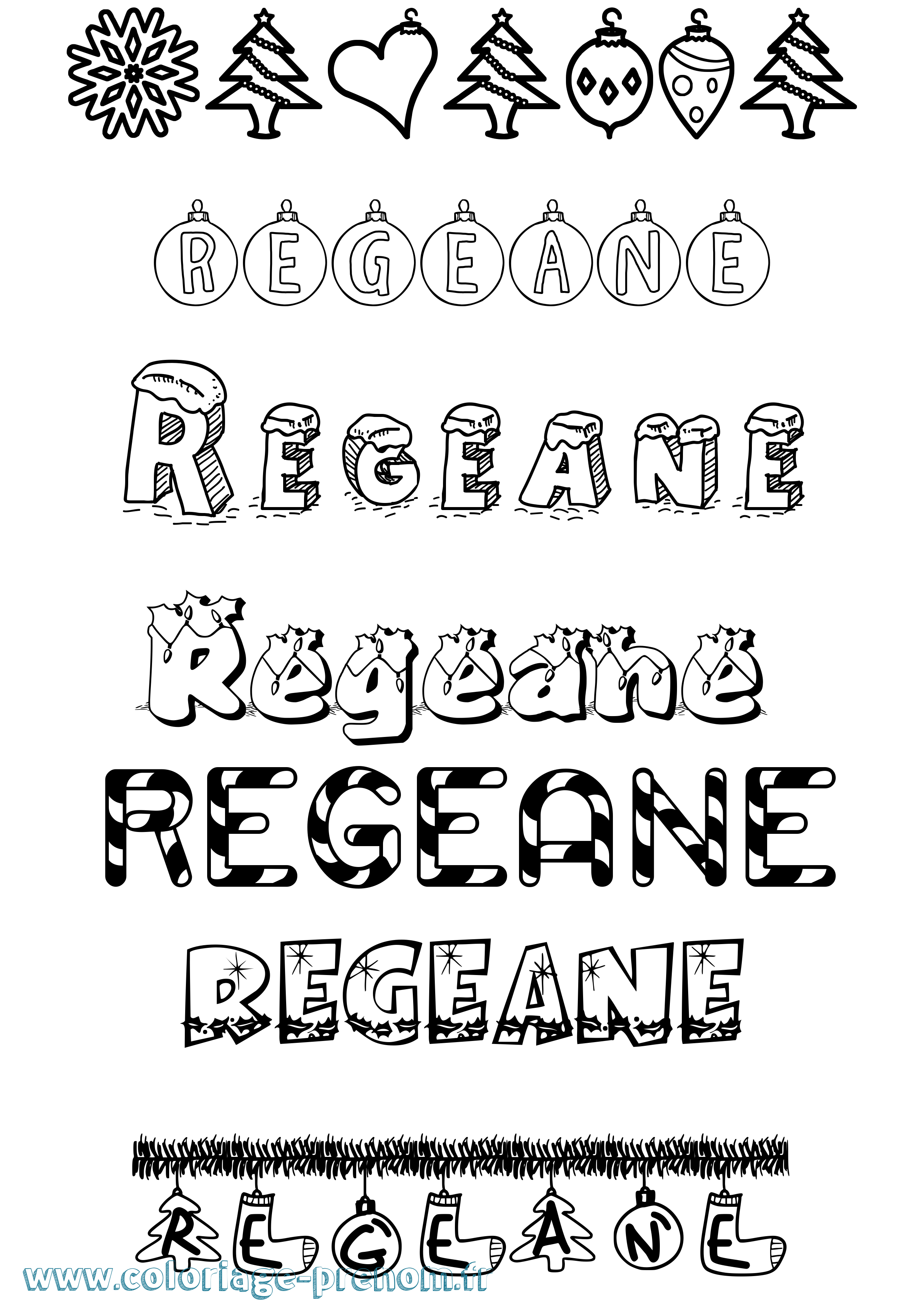 Coloriage Regeane Noël Coloriage prénom Regeane Noël