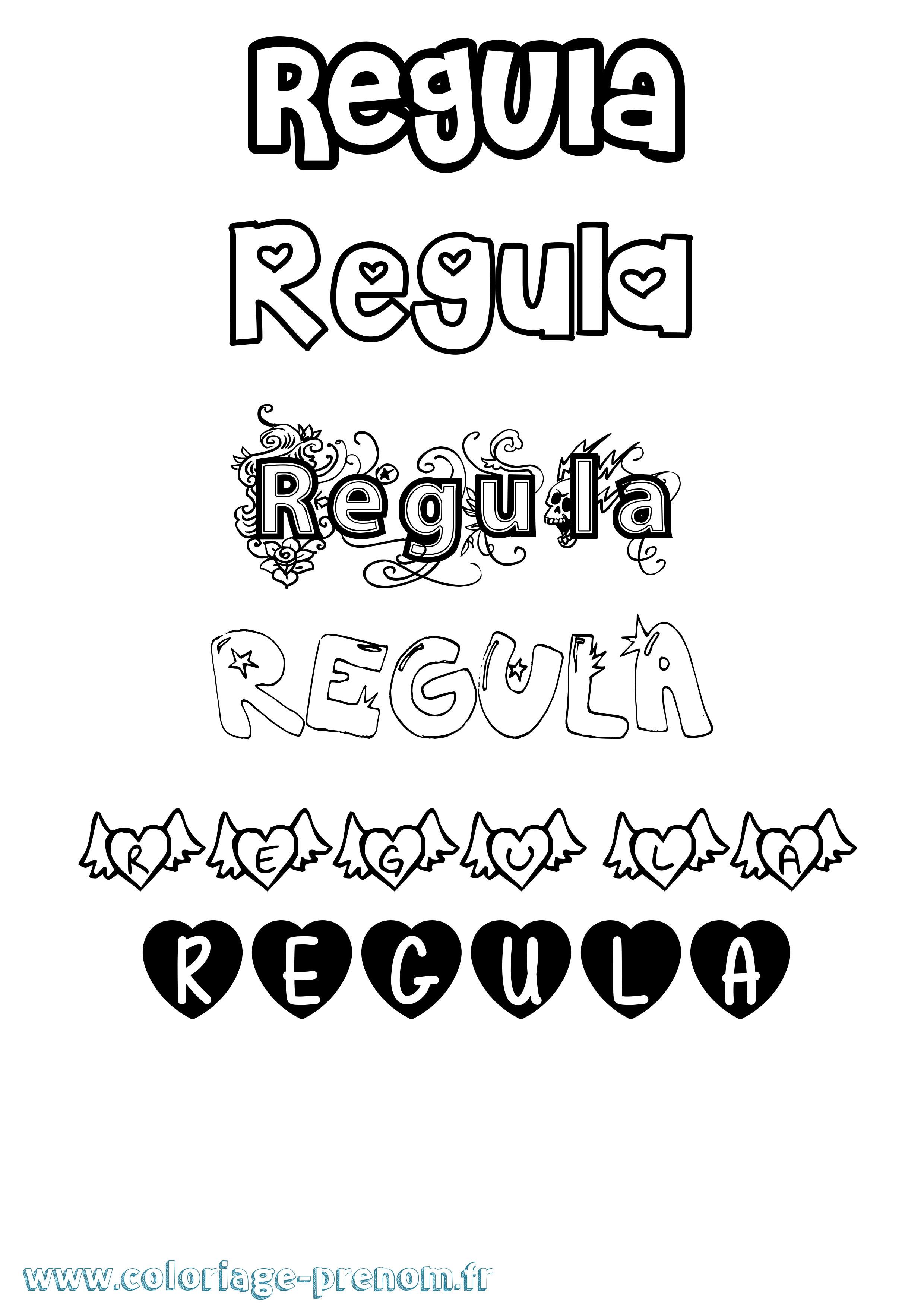 Coloriage Regula Girly Coloriage prénom Regula Girly