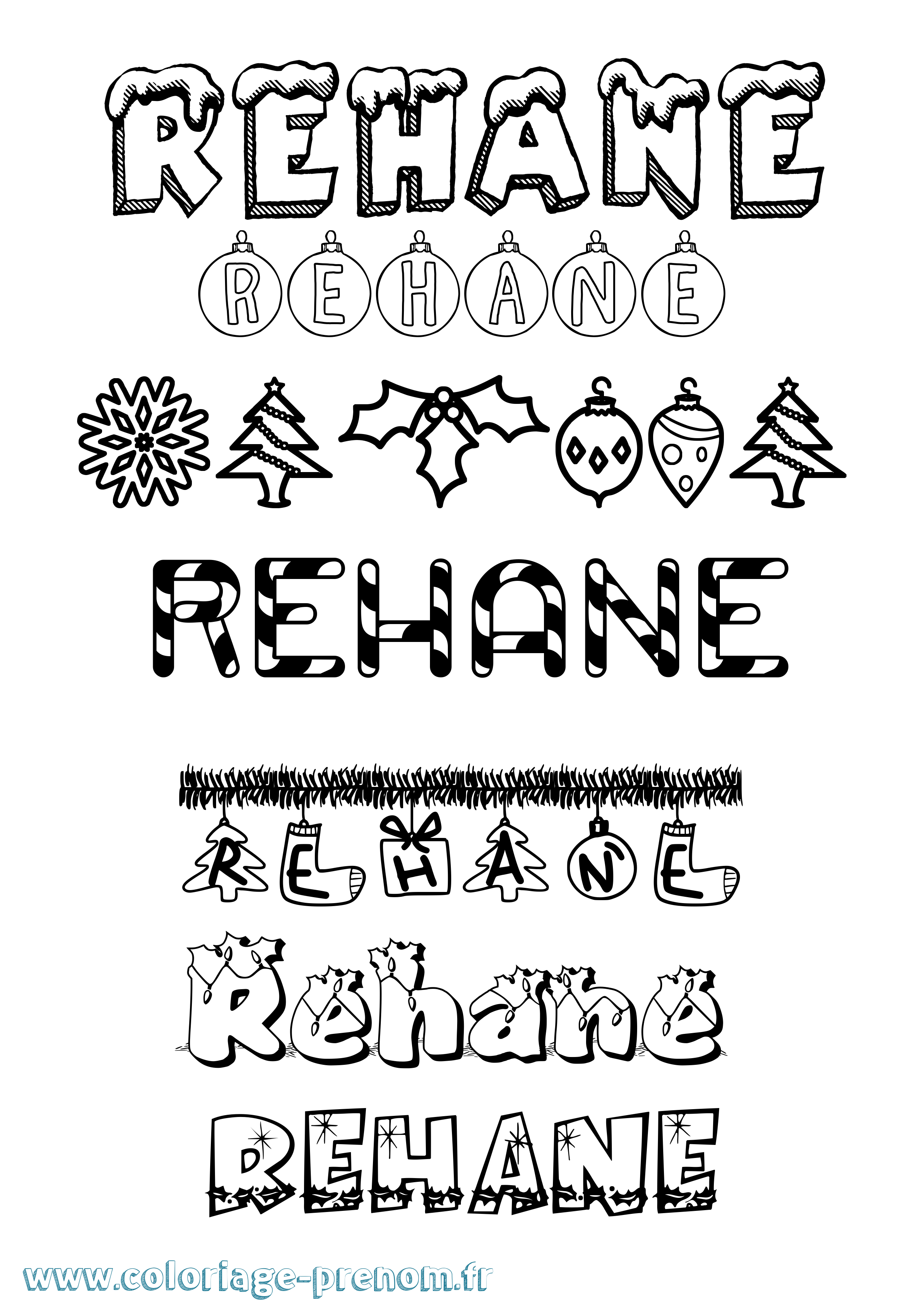 Coloriage Rehane Noël Coloriage prénom Rehane Noël
