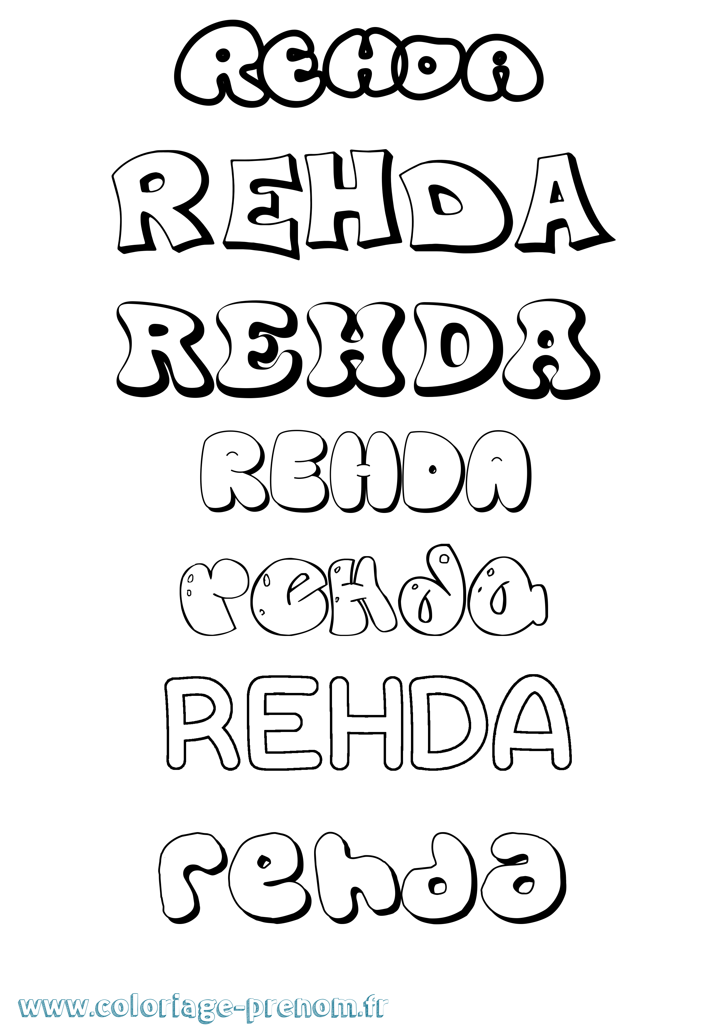 Coloriage Rehda Bubble Coloriage prénom Rehda Bubble