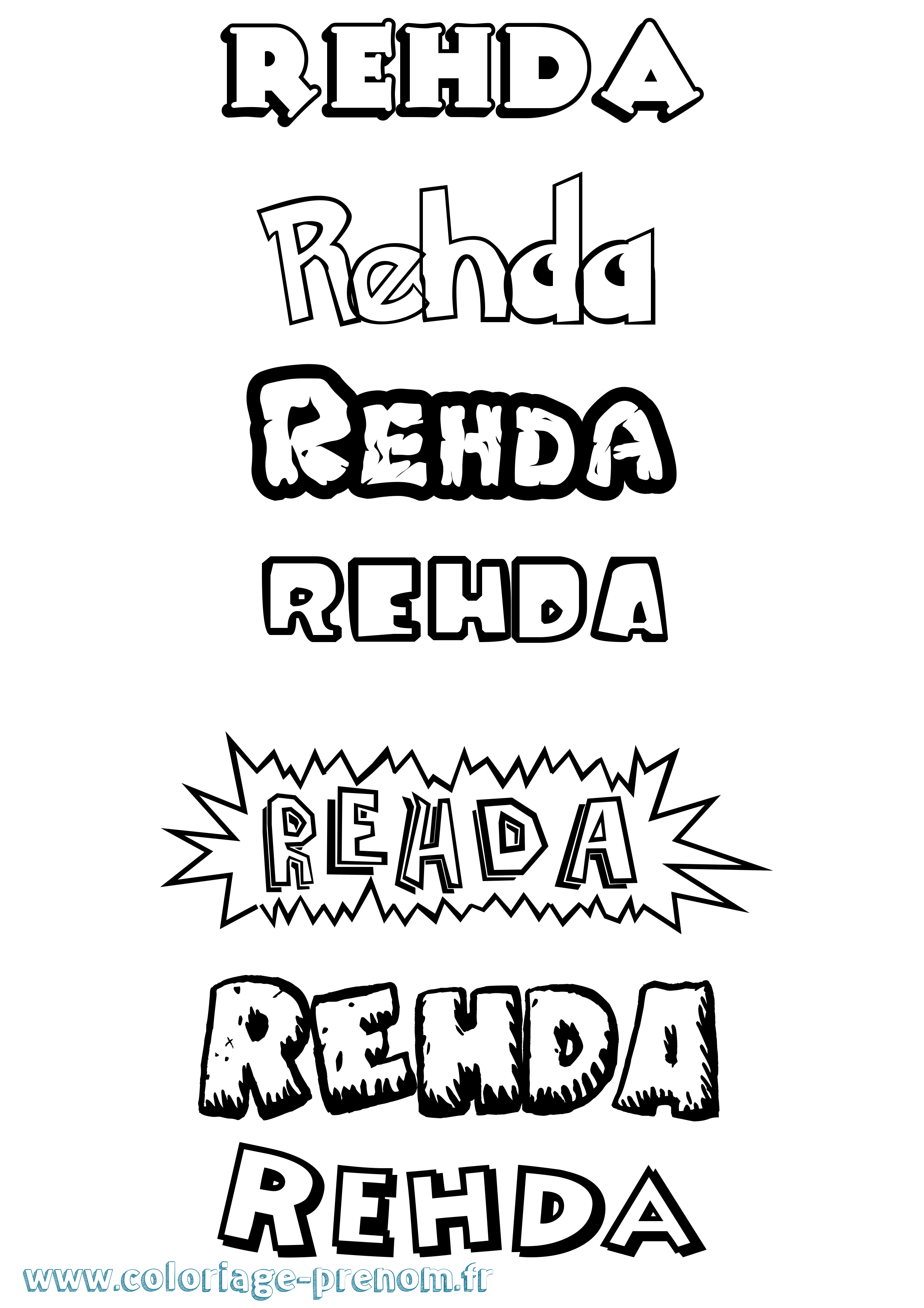 Coloriage Rehda Dessin Animé Coloriage prénom Rehda Dessin Animé