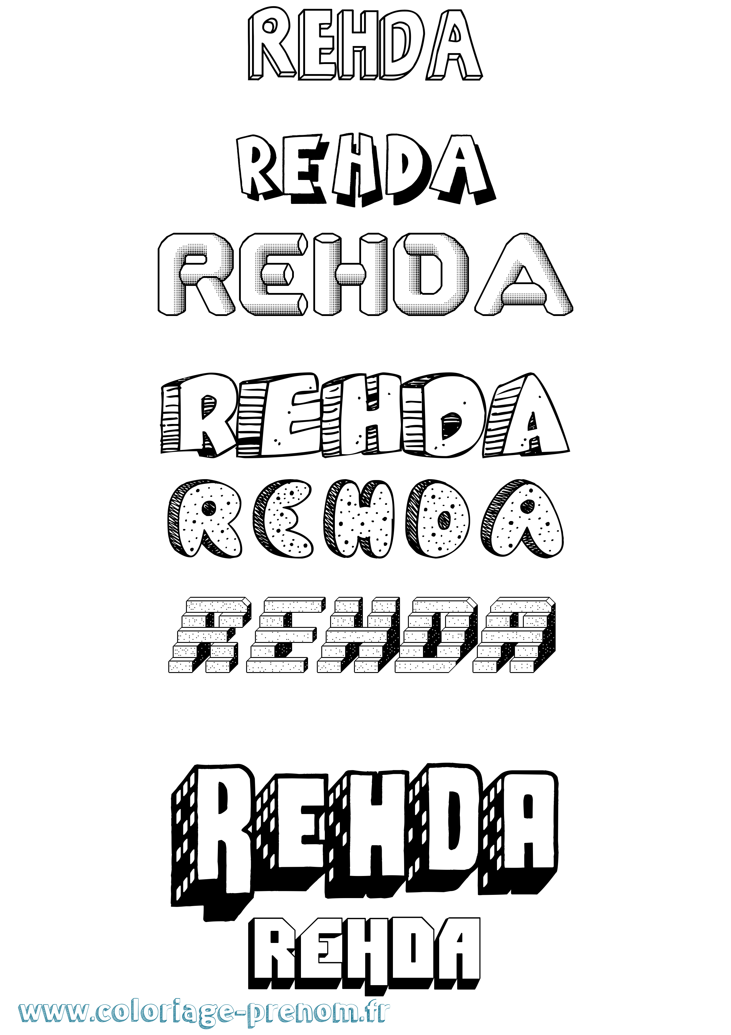 Coloriage Rehda Effet 3D Coloriage prénom Rehda Effet 3D