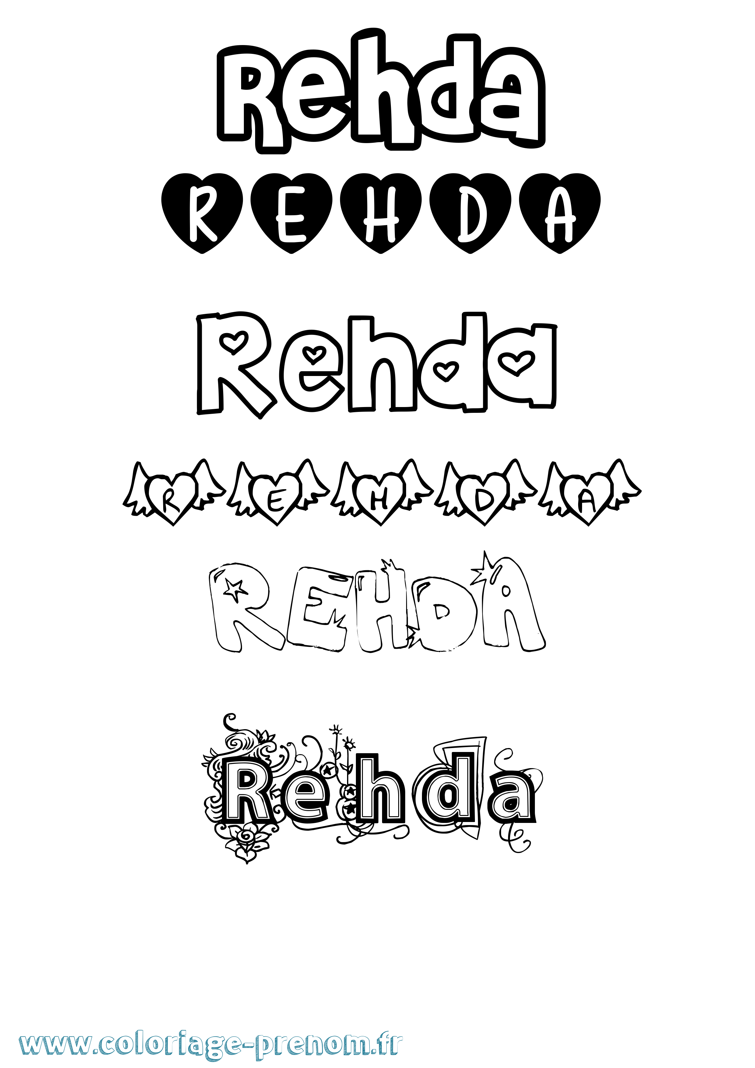 Coloriage Rehda Girly Coloriage prénom Rehda Girly