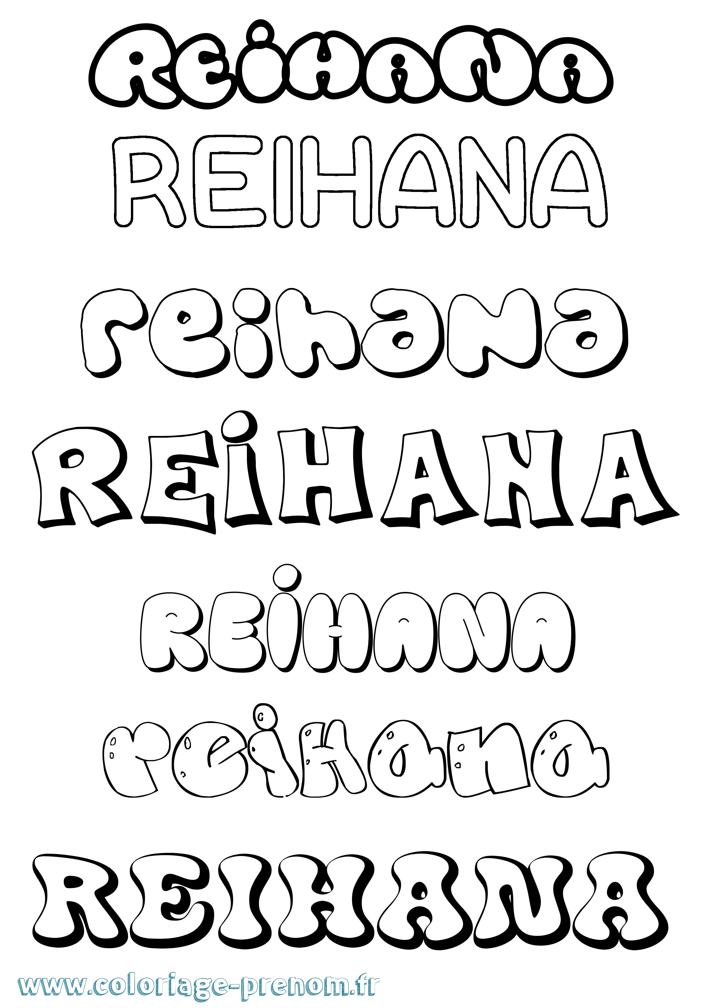 Coloriage Reihana Bubble Coloriage prénom Reihana Bubble