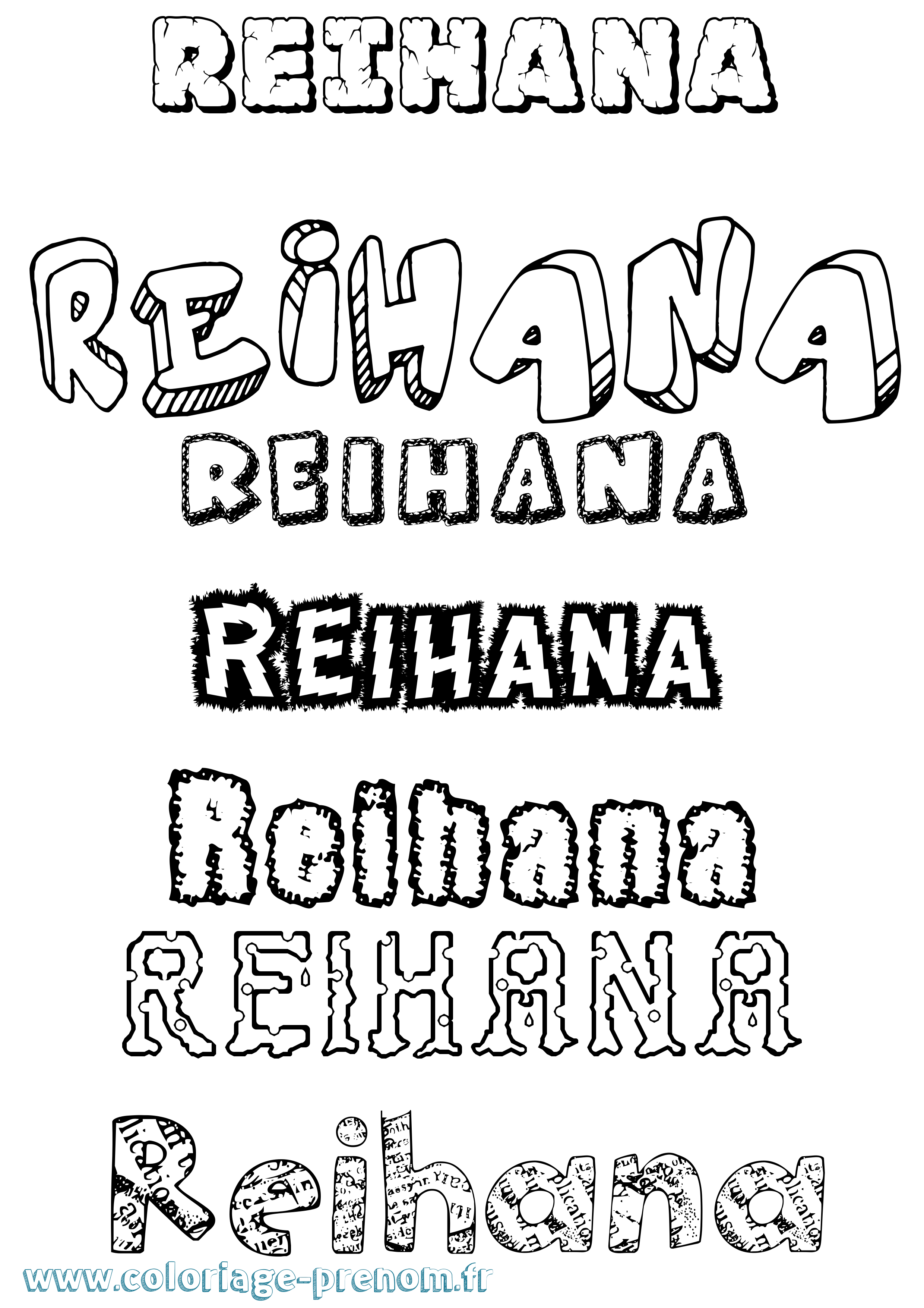 Coloriage Reihana Destructuré Coloriage prénom Reihana Destructuré