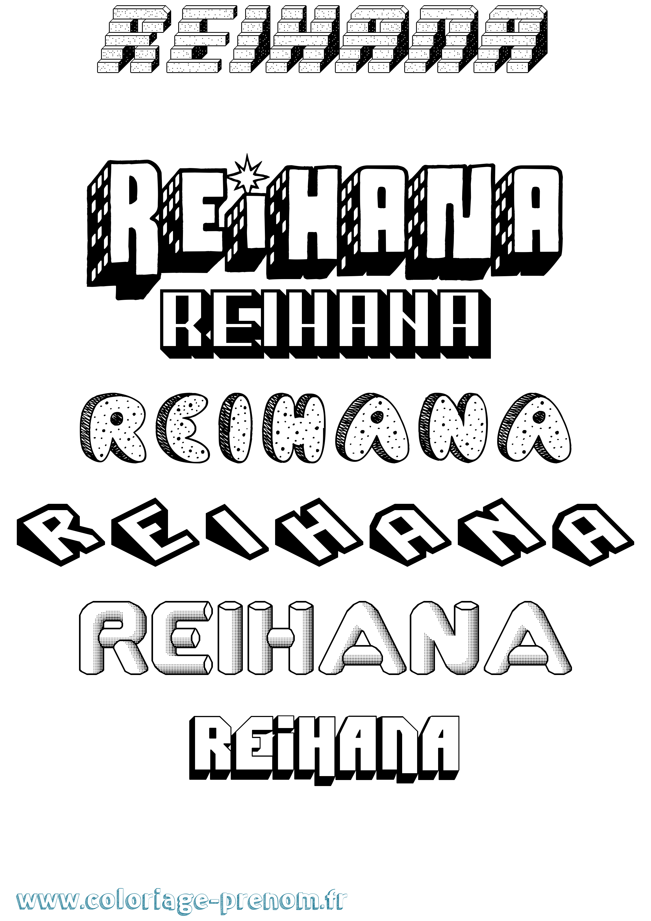 Coloriage Reihana Effet 3D Coloriage prénom Reihana Effet 3D
