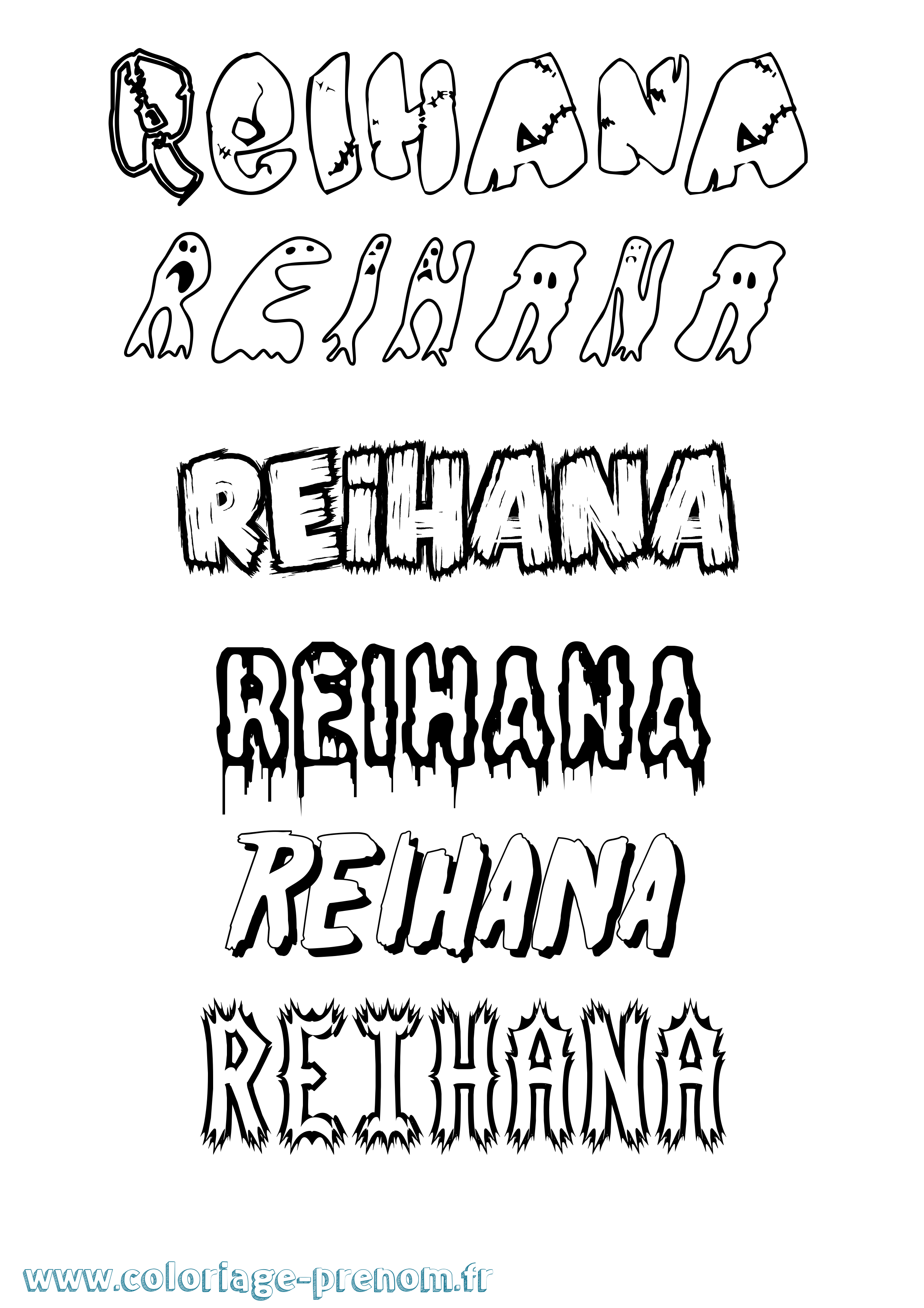 Coloriage Reihana Frisson Coloriage prénom Reihana Frisson