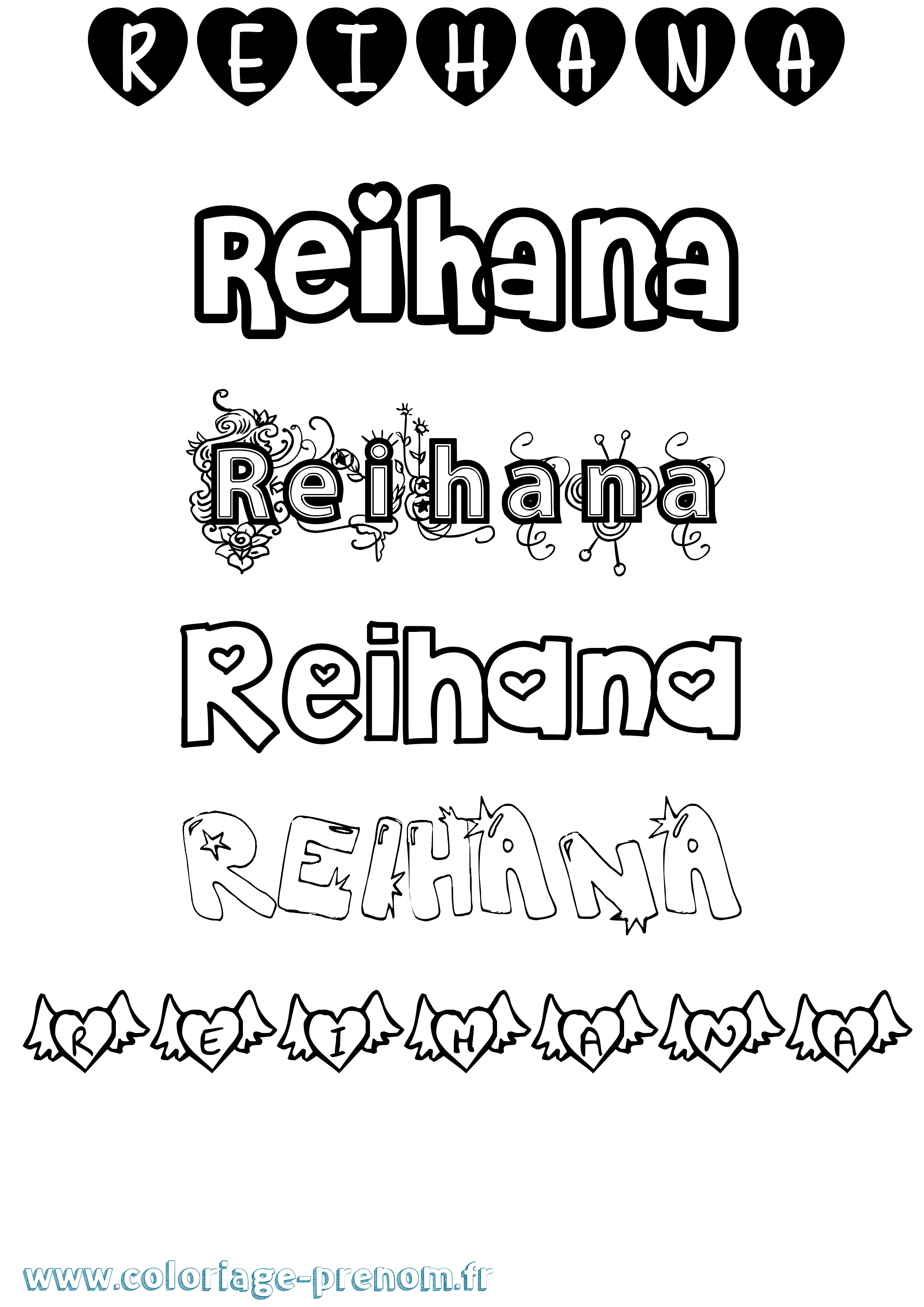 Coloriage Reihana Girly Coloriage prénom Reihana Girly