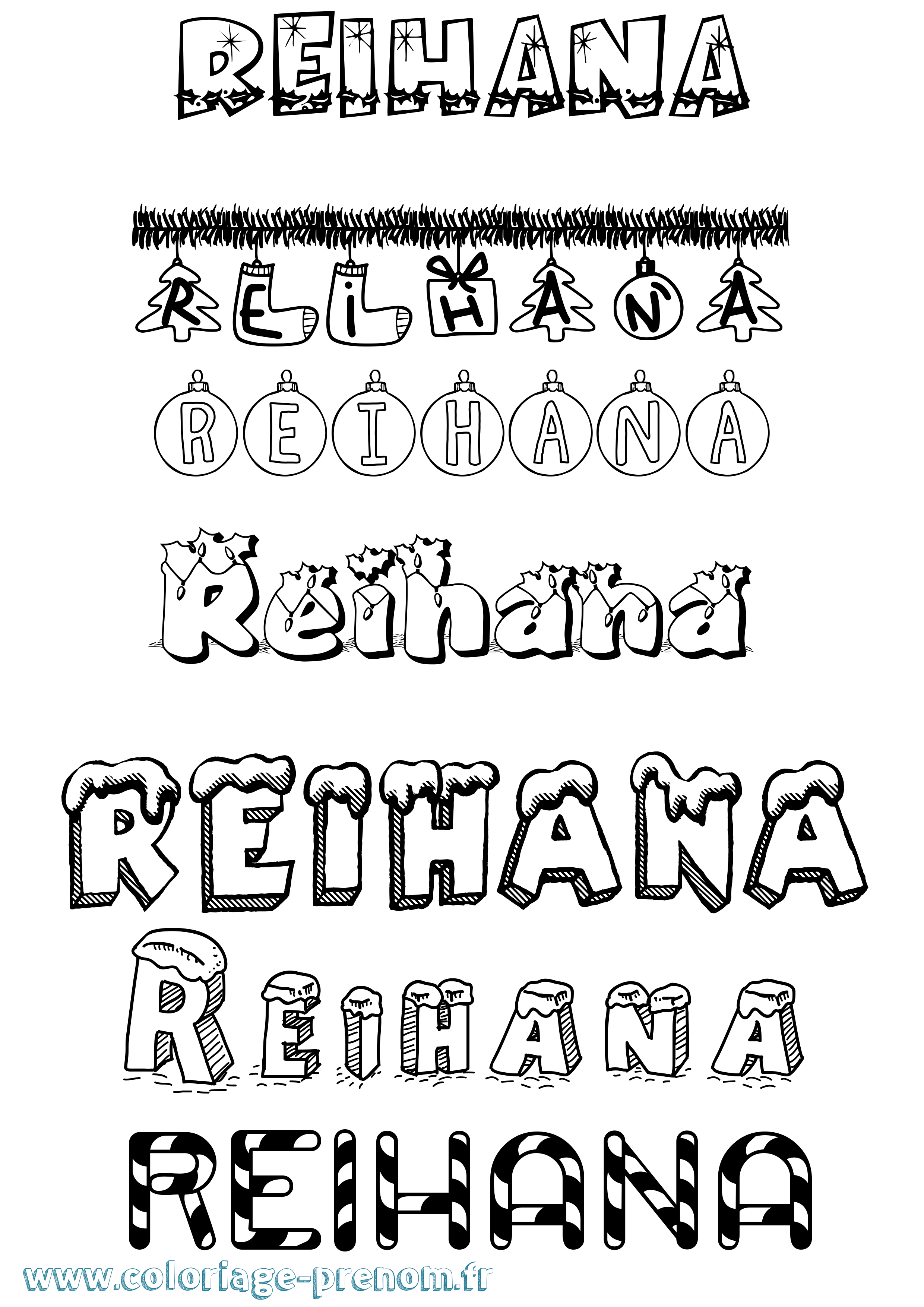 Coloriage Reihana Noël Coloriage prénom Reihana Noël