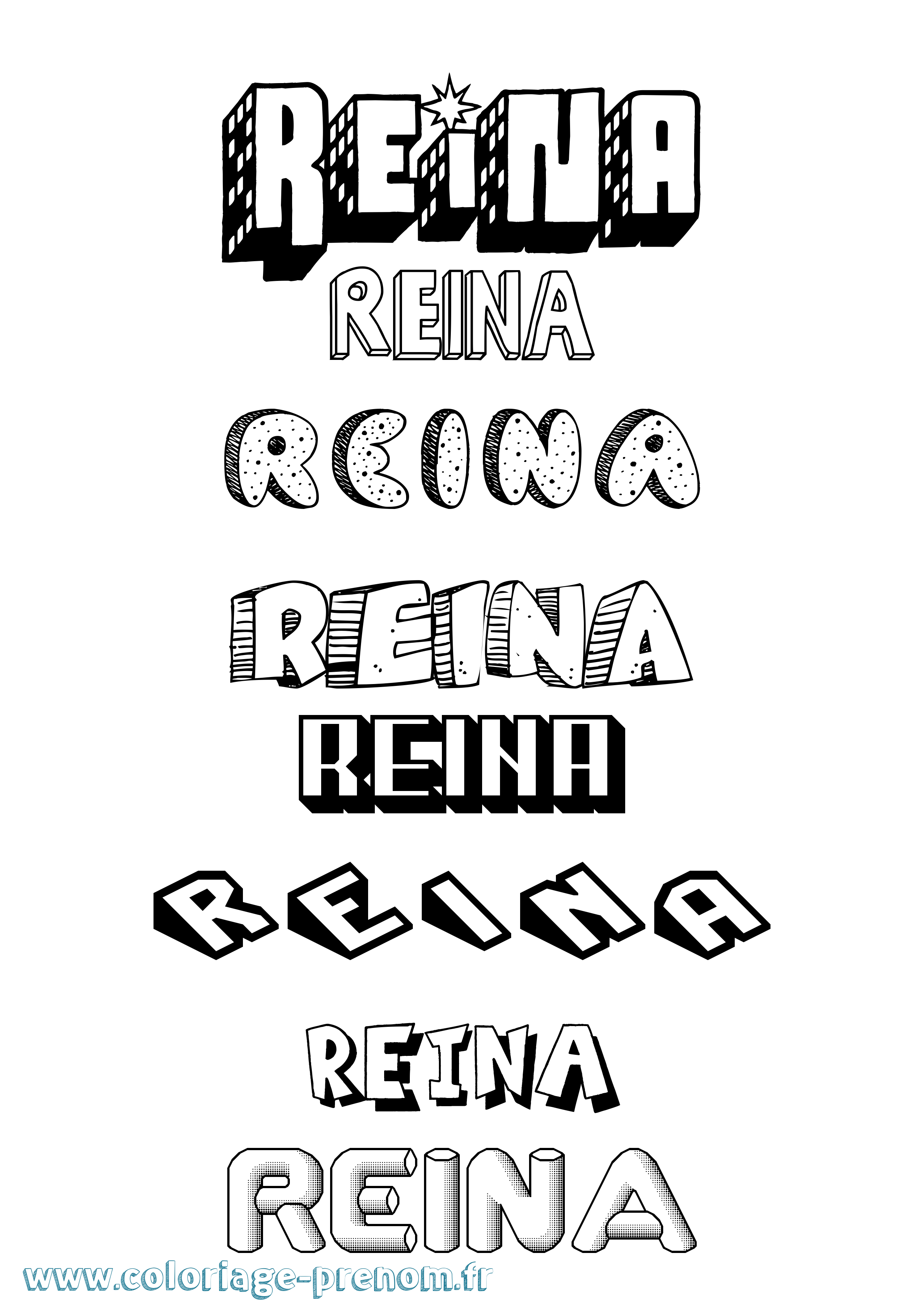 Coloriage Reina Effet 3D Coloriage prénom Reina Effet 3D