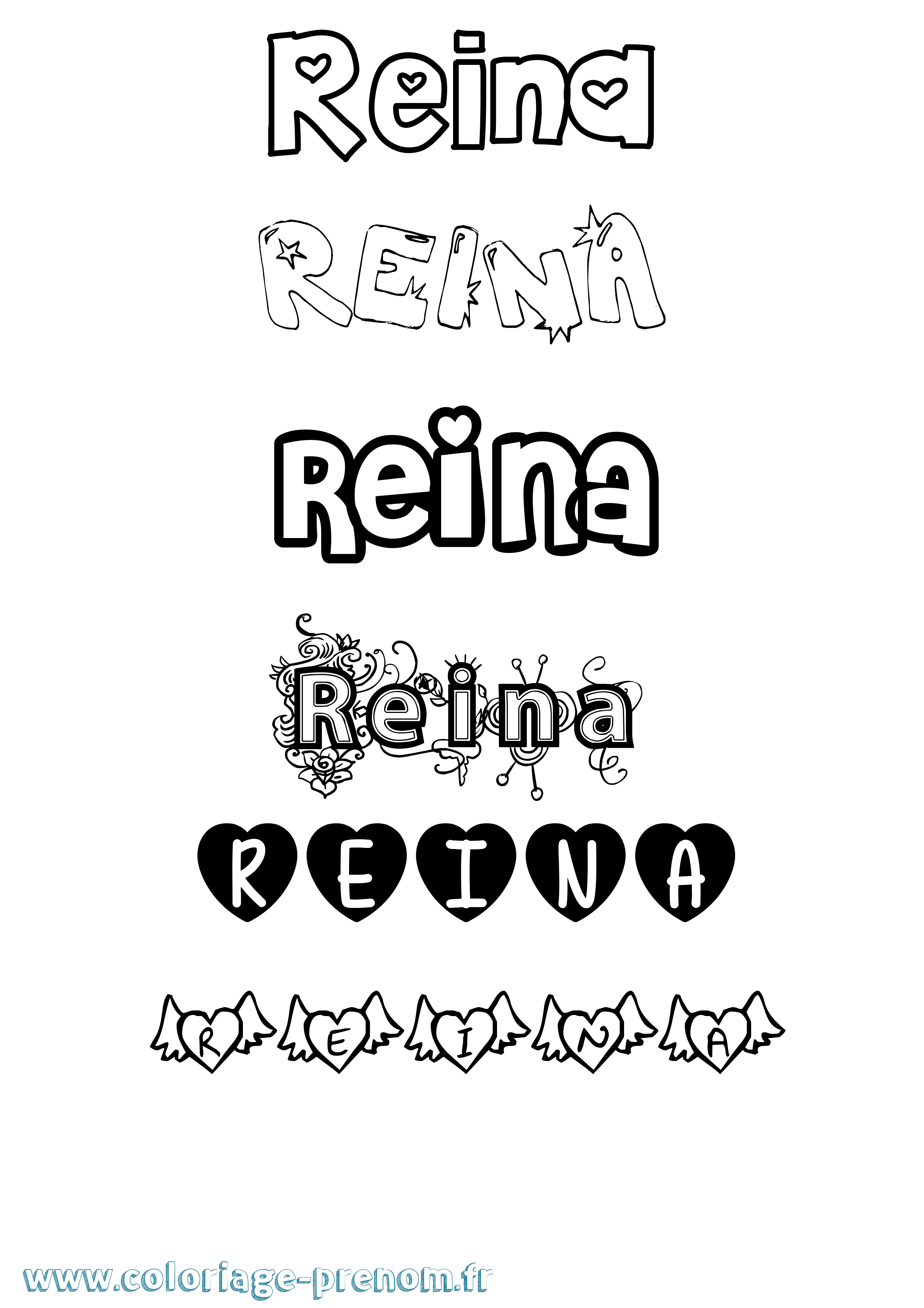 Coloriage Reina Girly Coloriage prénom Reina Girly