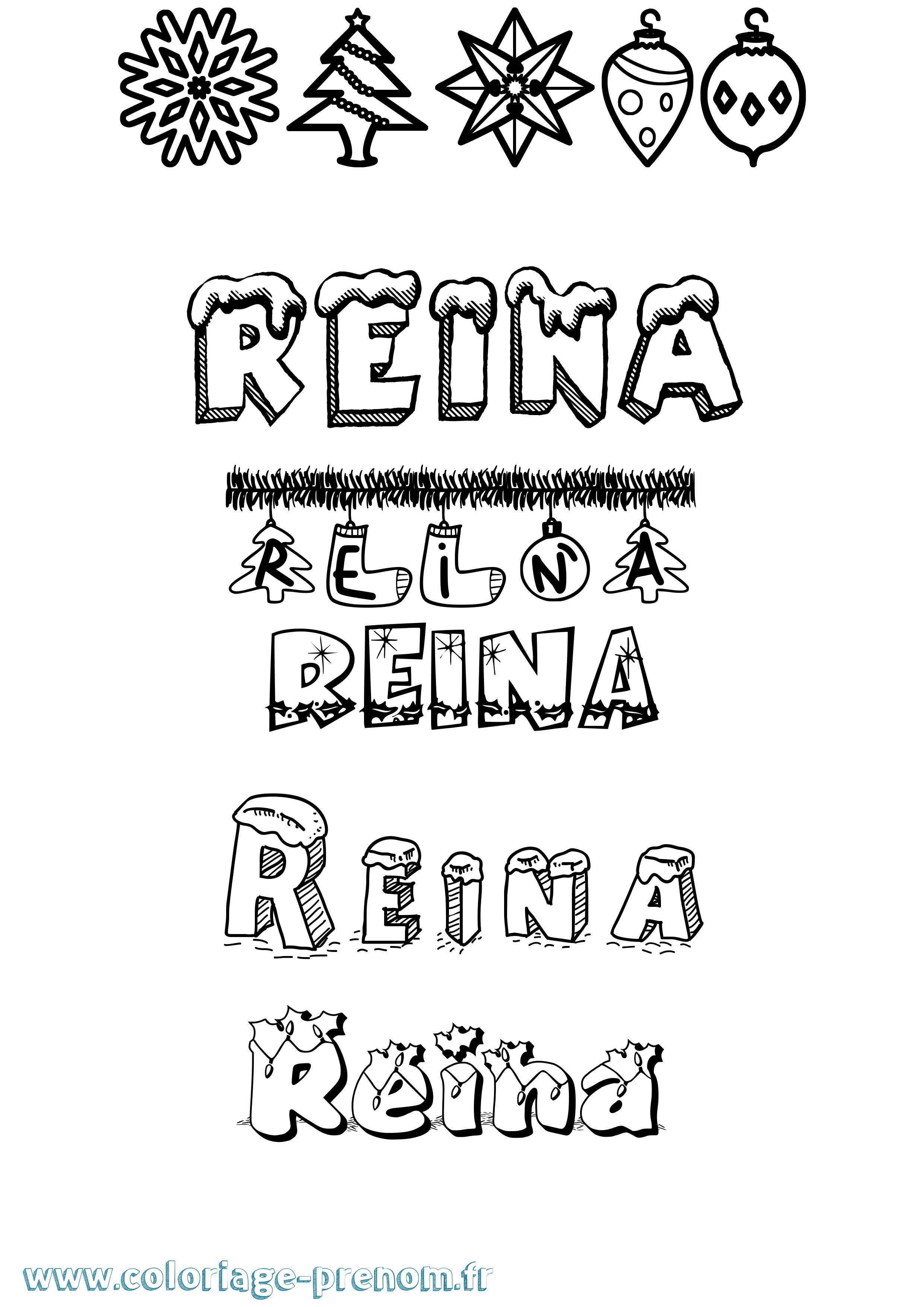 Coloriage Reina Noël Coloriage prénom Reina Noël
