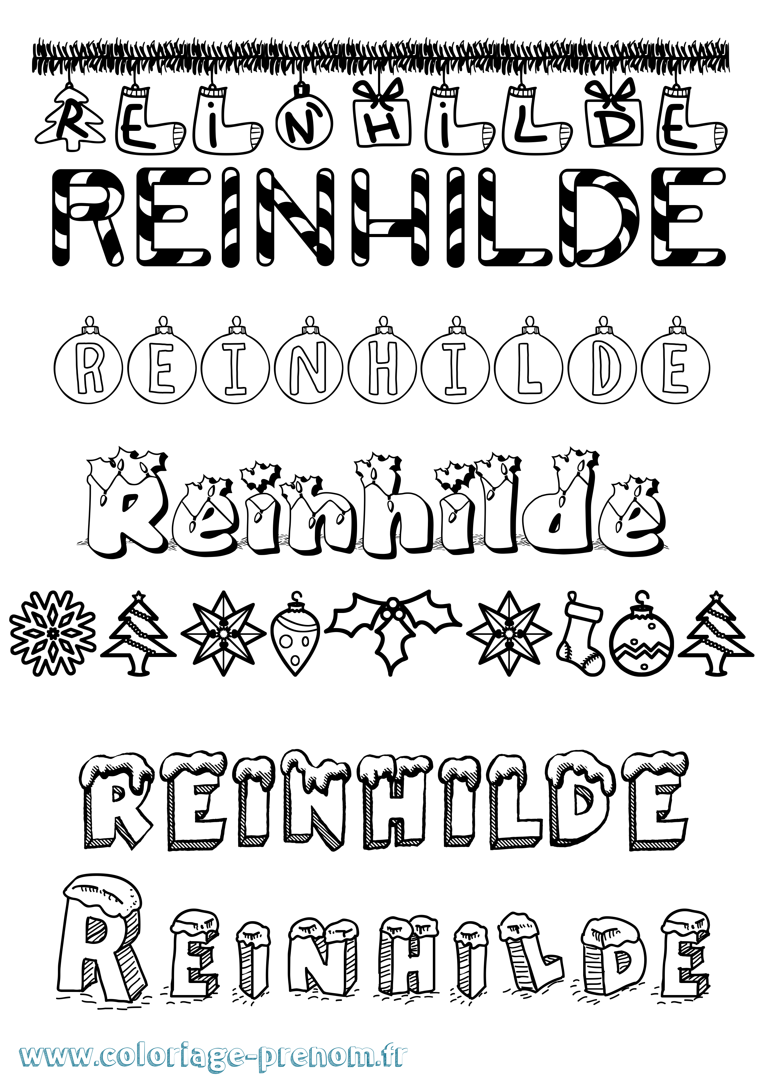 Coloriage Reinhilde Noël Coloriage prénom Reinhilde Noël