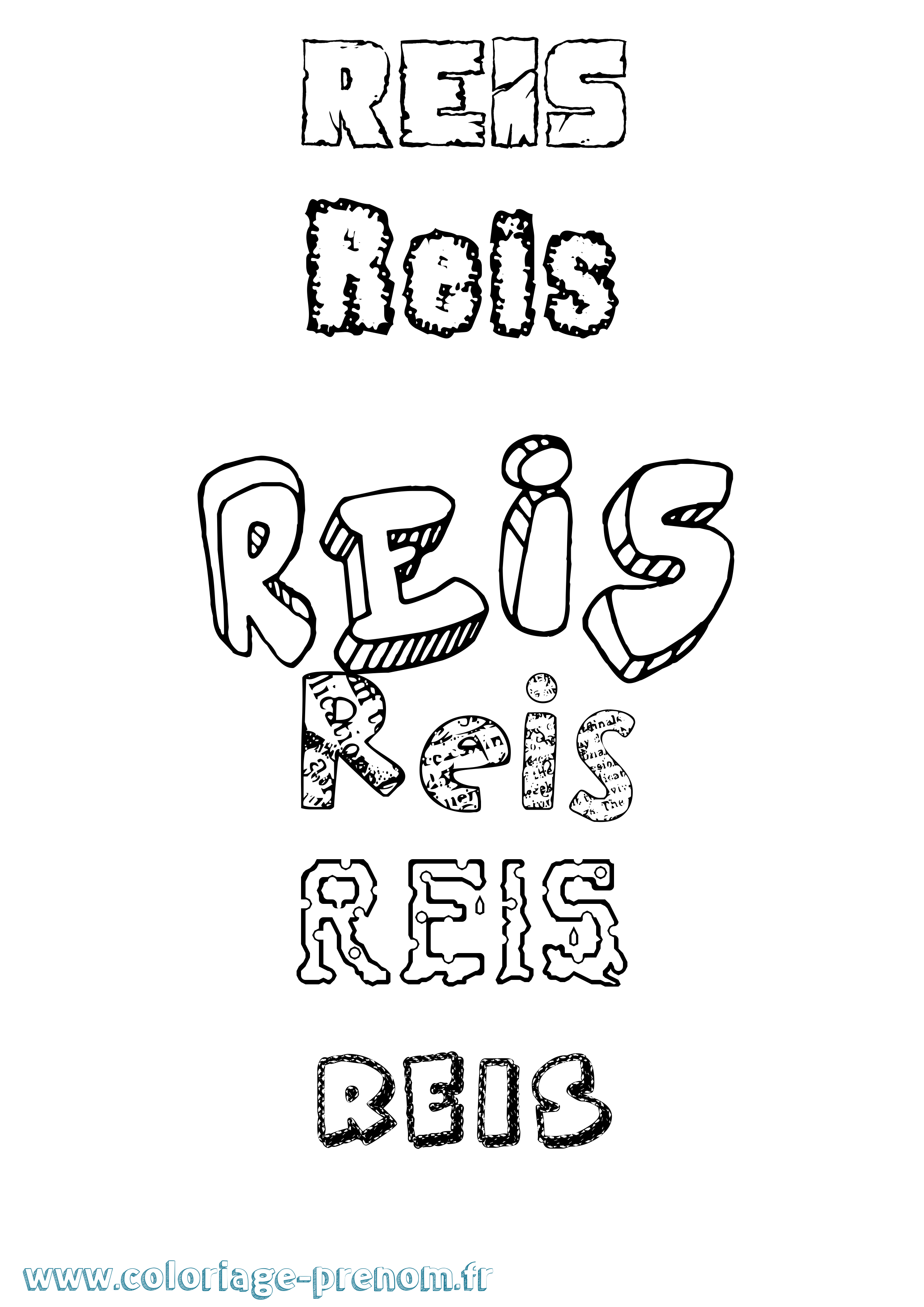 Coloriage Reis Destructuré Coloriage prénom Reis Destructuré