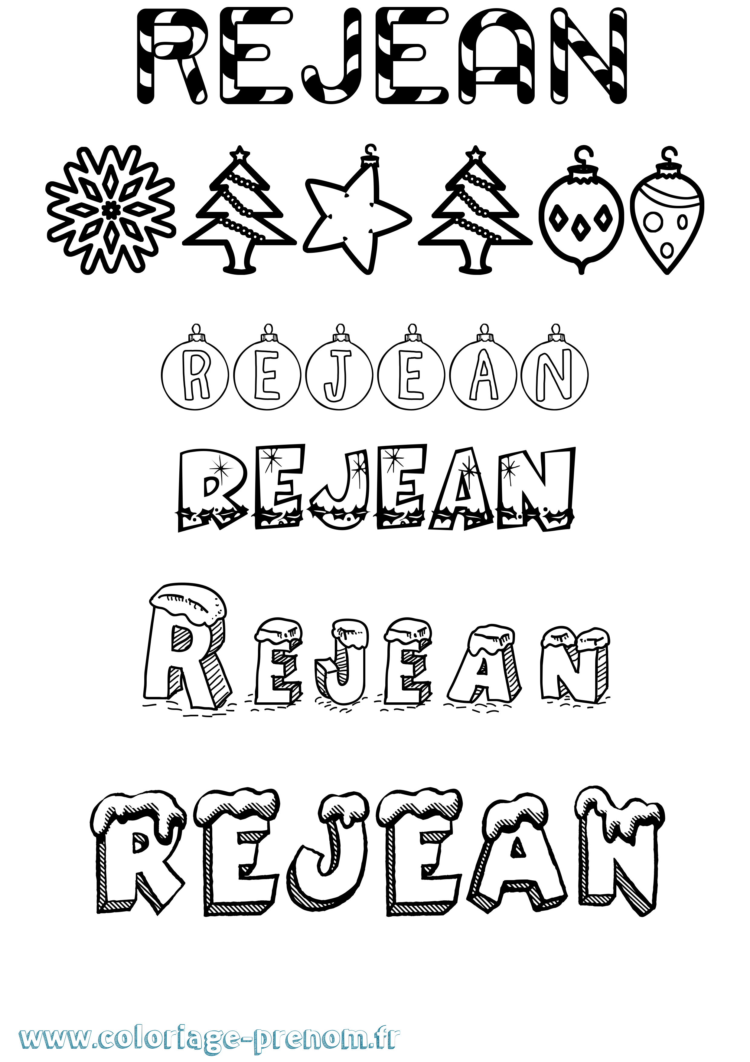 Coloriage Rejean Noël Coloriage prénom Rejean Noël