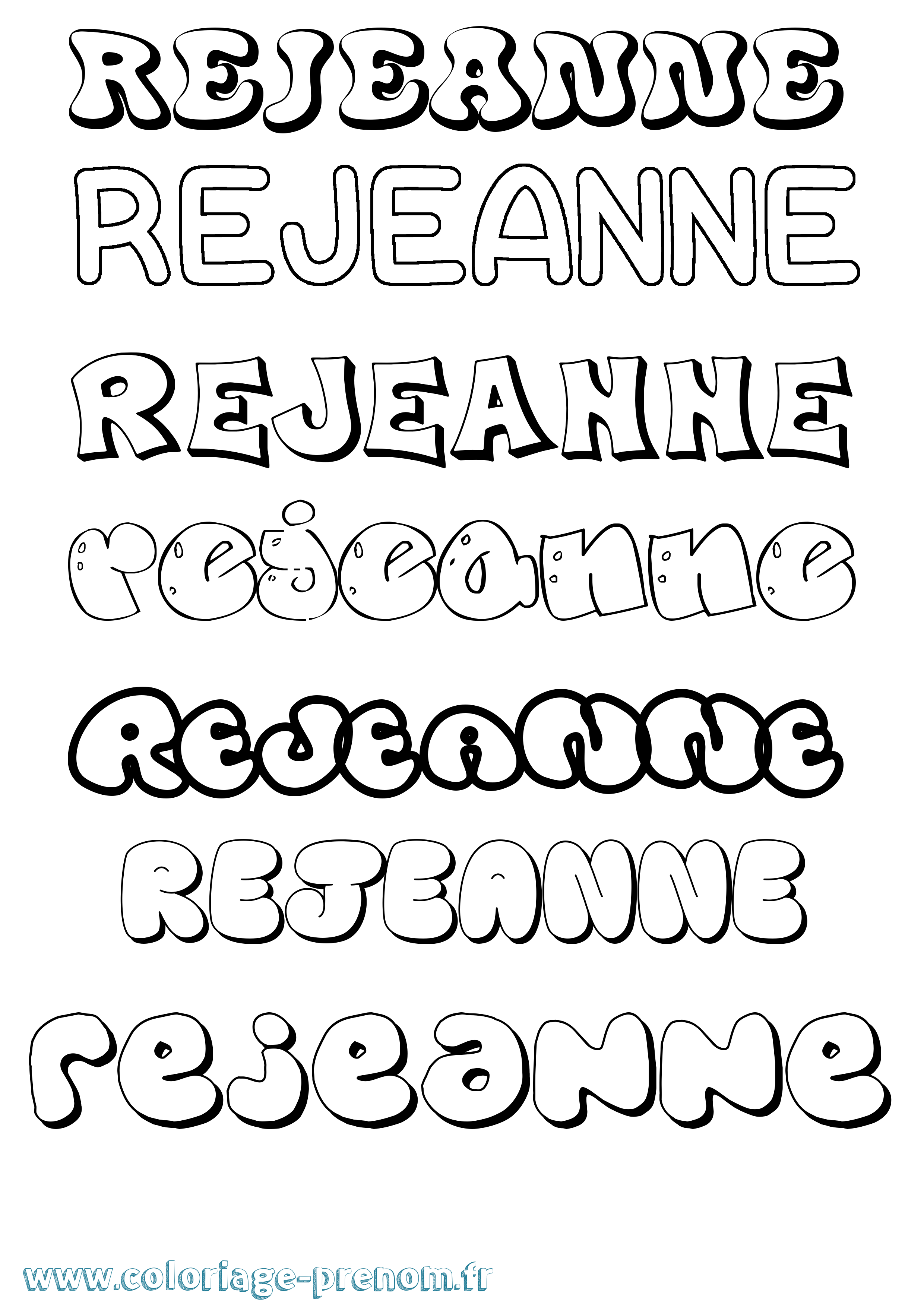 Coloriage Rejeanne Bubble Coloriage prénom Rejeanne Bubble